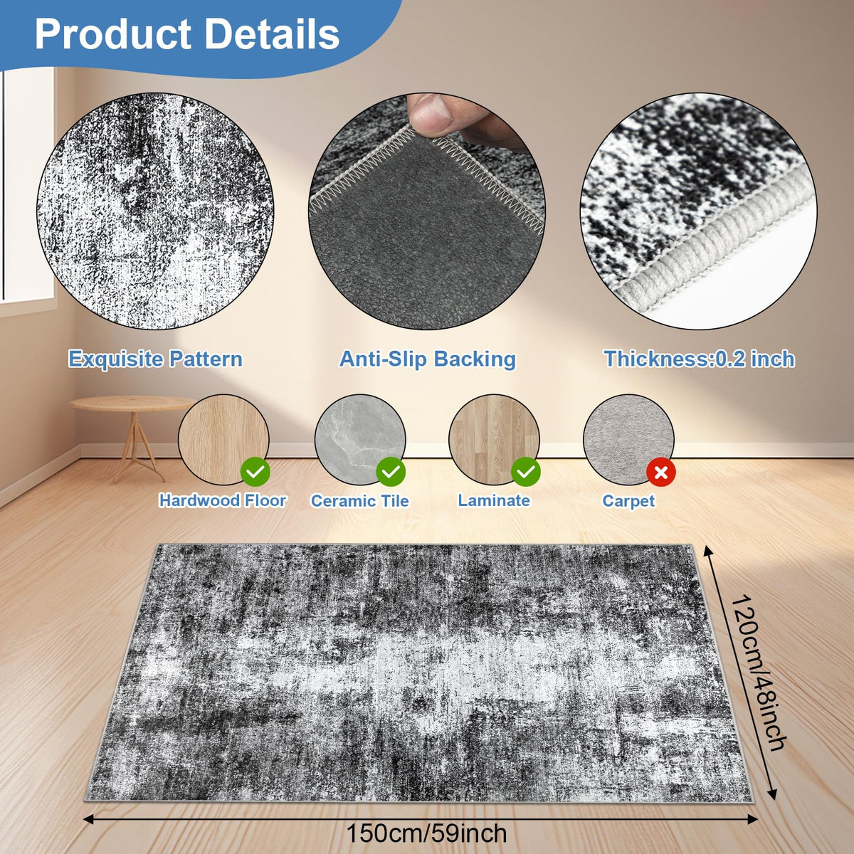 Capslpad Office Chair Mats for Hardwood Floor 120x150cm Non-Slip Modern Abstract Home Multi Purpose Chair Mat Low Pile Floor Protectors Computer