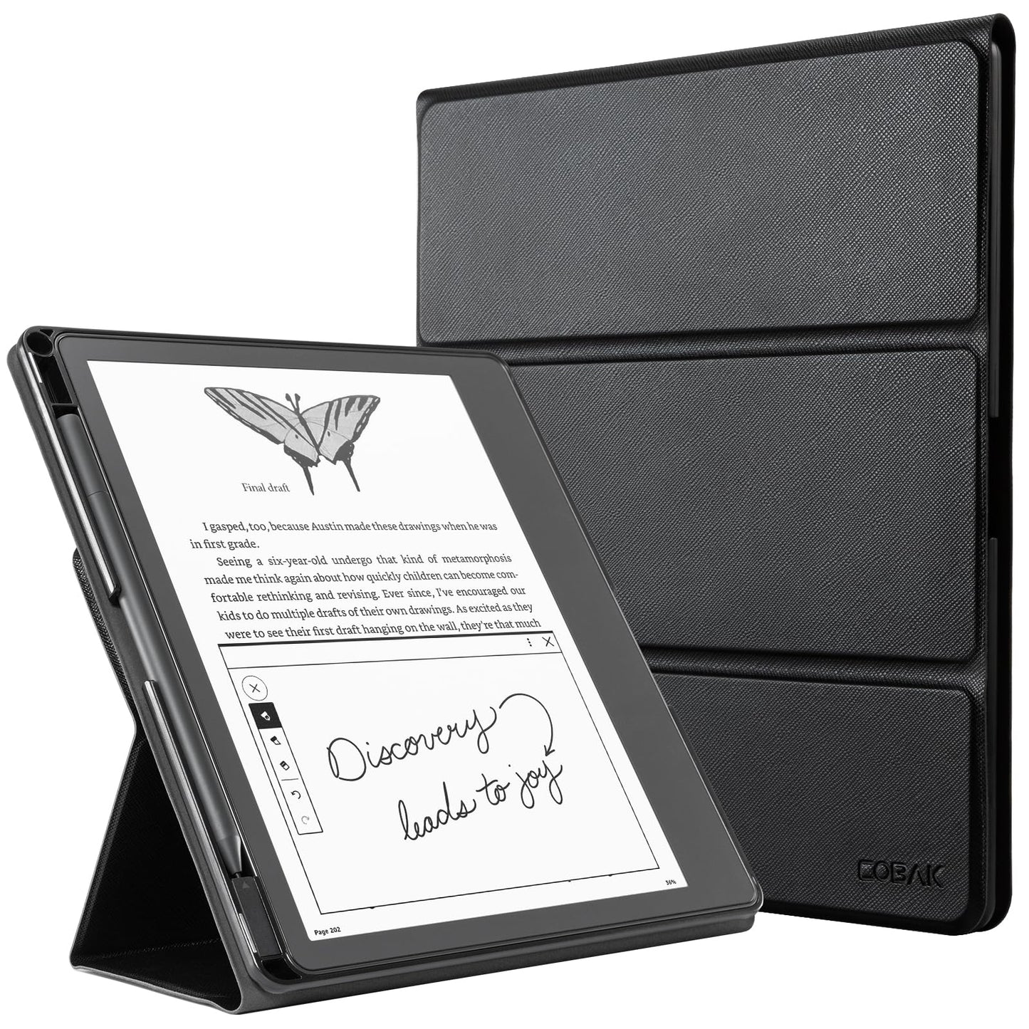 CoBak Tri-fold Case for New Kindle Scribe 2024/2022 Released - Premium Folio Leather Cover with Pen Holder, Auto Sleep/Wake, and Stand Feature