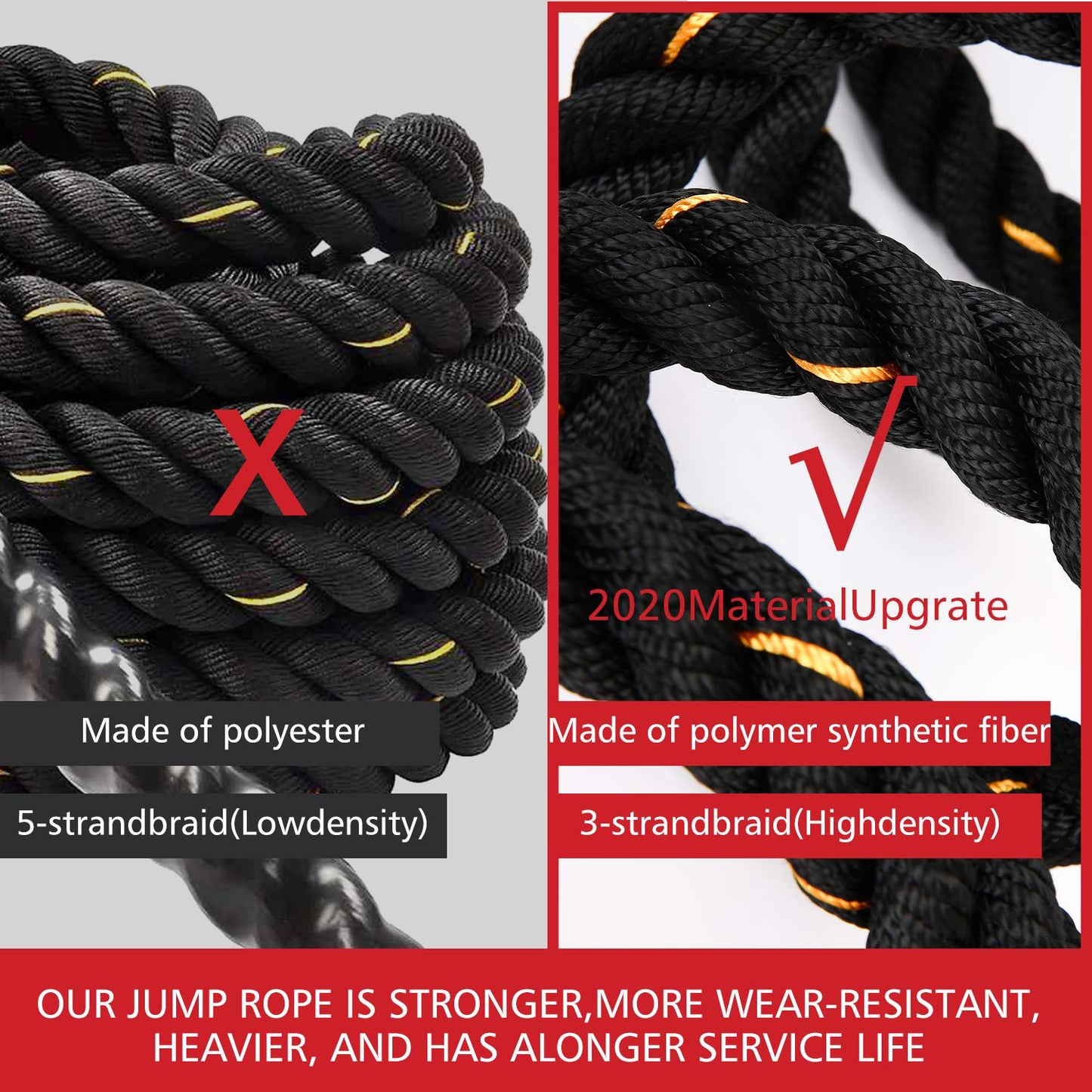 Heavy Jump Ropes for Fitness 5LB, Weighted Adult Skipping Rope Exercise Battle Ropes for Men & Women, Total Body Workouts, Power Training in Gym to