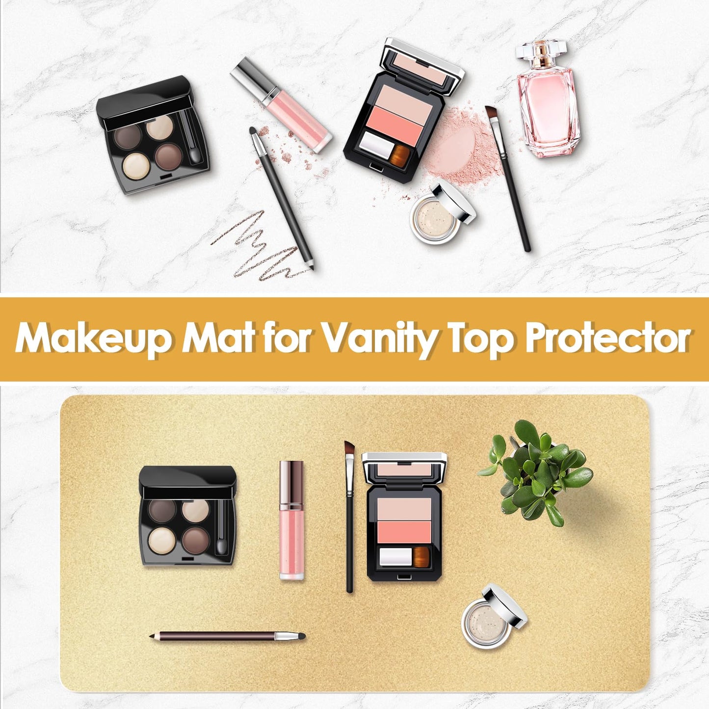 Dressing Table Mat Protector for Makeup Vanity, 60x30cm, Gold and Pink