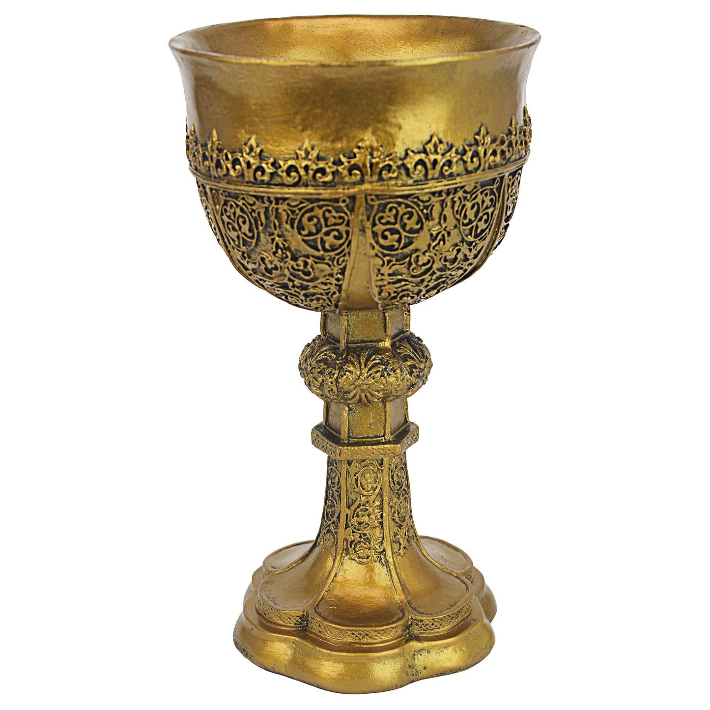 Design Toscano CL6121 Golden Chalice of King Arthur Medieval Decor Gothic Goblet Sculpture, 22.75 cm, Polyresin, Gold