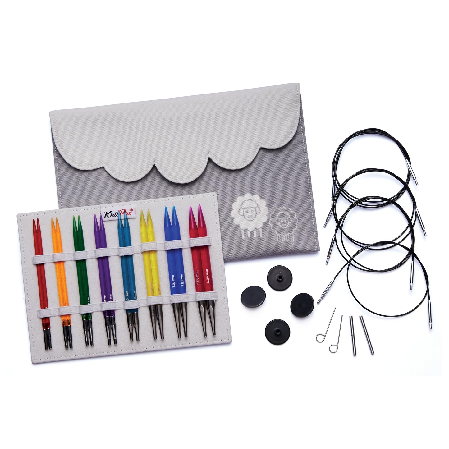 KnitPro Interchangeable Circular Knitting Needle Tips Deluxe Set, Trendz, 3.50-8.00mm, Grey, 26-50620