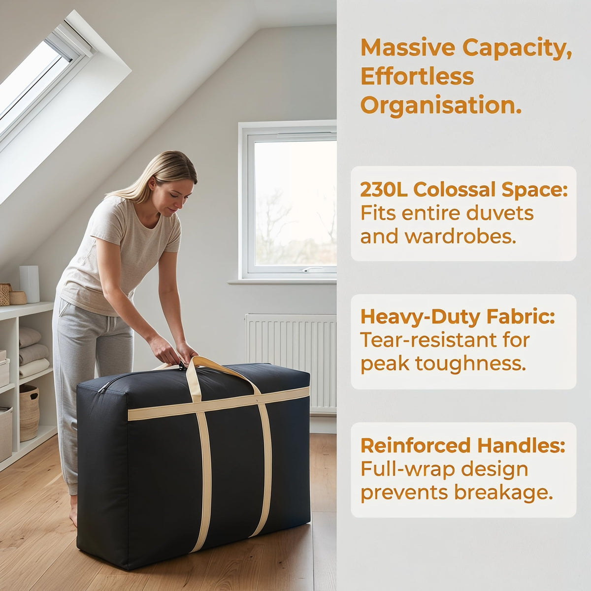 2Pcs Extra Large Storage Bags, 230L Thickened Jumbo Oxford Zipped