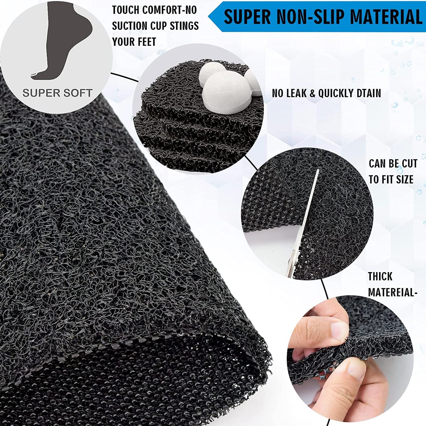 Bingobang Bath Mats Non Slip,Shower Mat Rubber 60x40cm,Extra Soft Anti-Mould, Machine-Washable,For Bathroom Floor,Bathtub(Black)