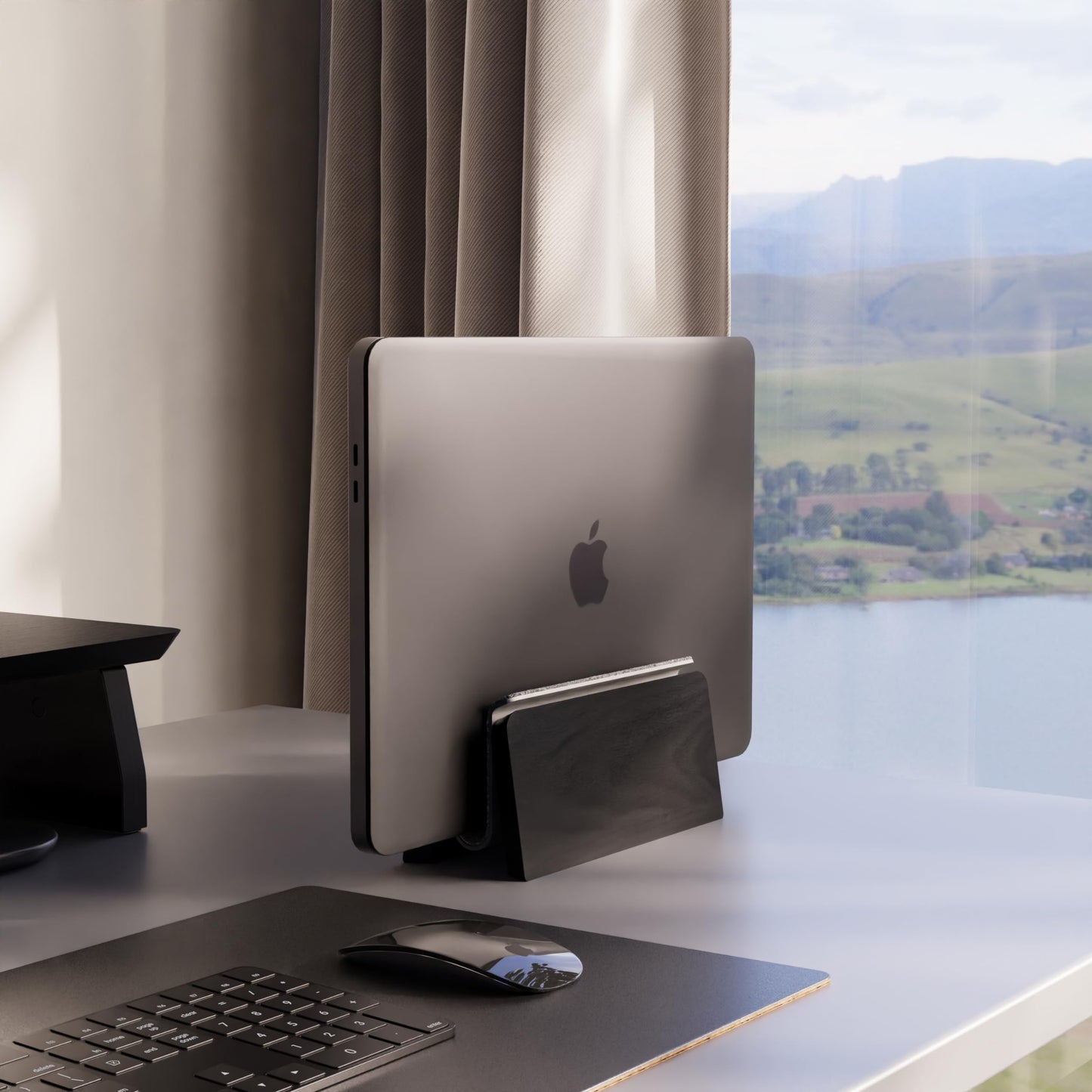 Raico Vertical Laptop Stand Adjustable Walnut Wood Dock Clamshell for Macbook Holder for Desk (Black Wood, Single Slot)