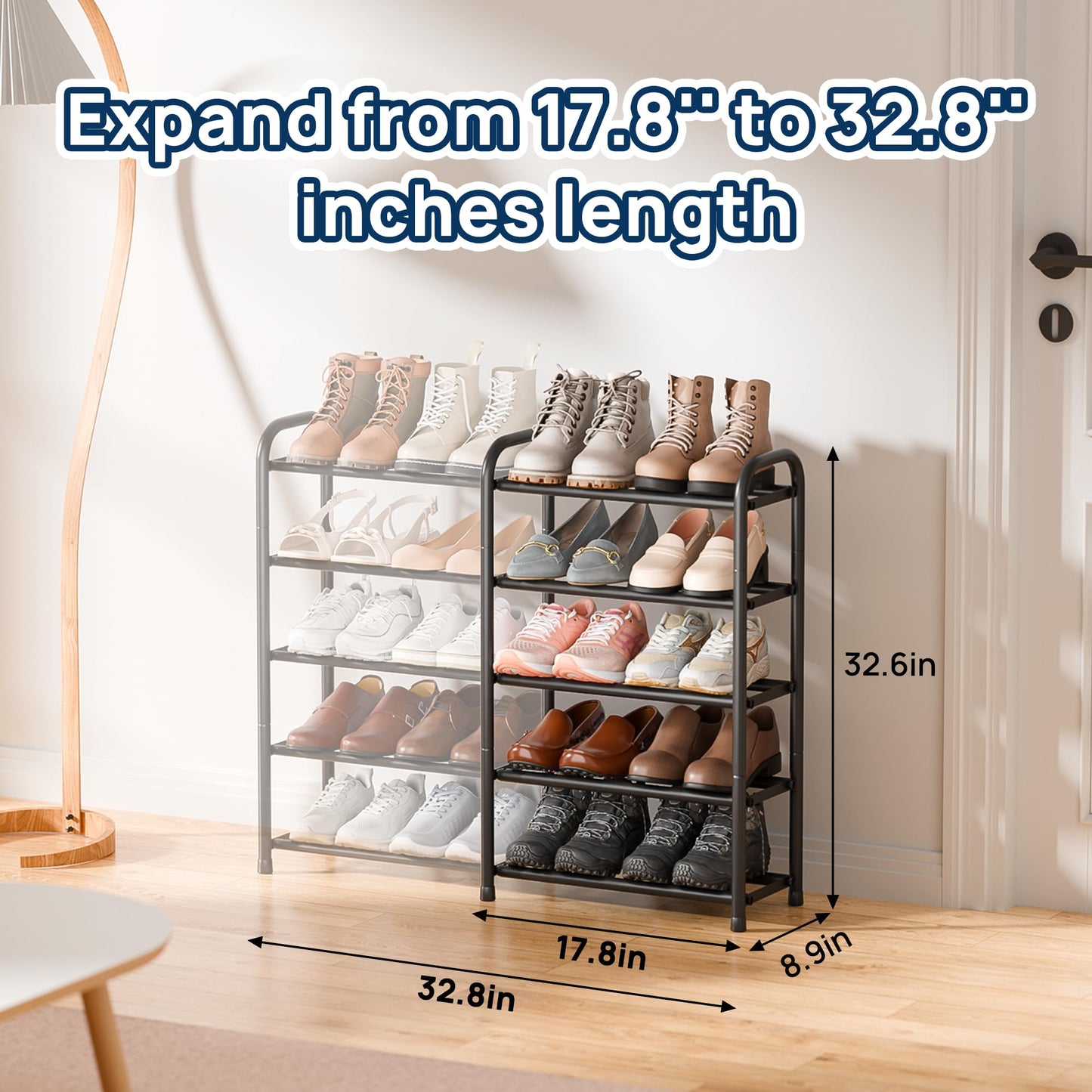 ENJOYBASICS Expandable Shoe Rack, 5 Tier Adjustable Shoe Storage Shelf