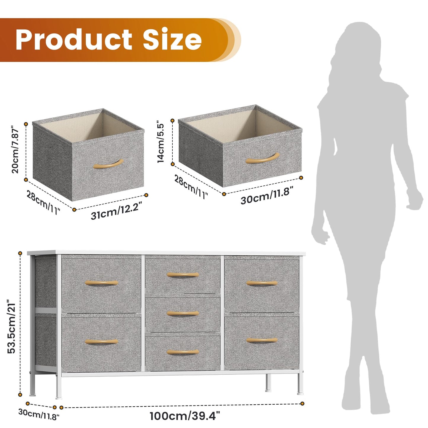 Feonase Chest of Drawers,Bedroom Dresser with 7 Fabric Drawers, Metal Frame & MDF Wood Top, Adjustable Feet, Storage Organizer Unit for Bedroom