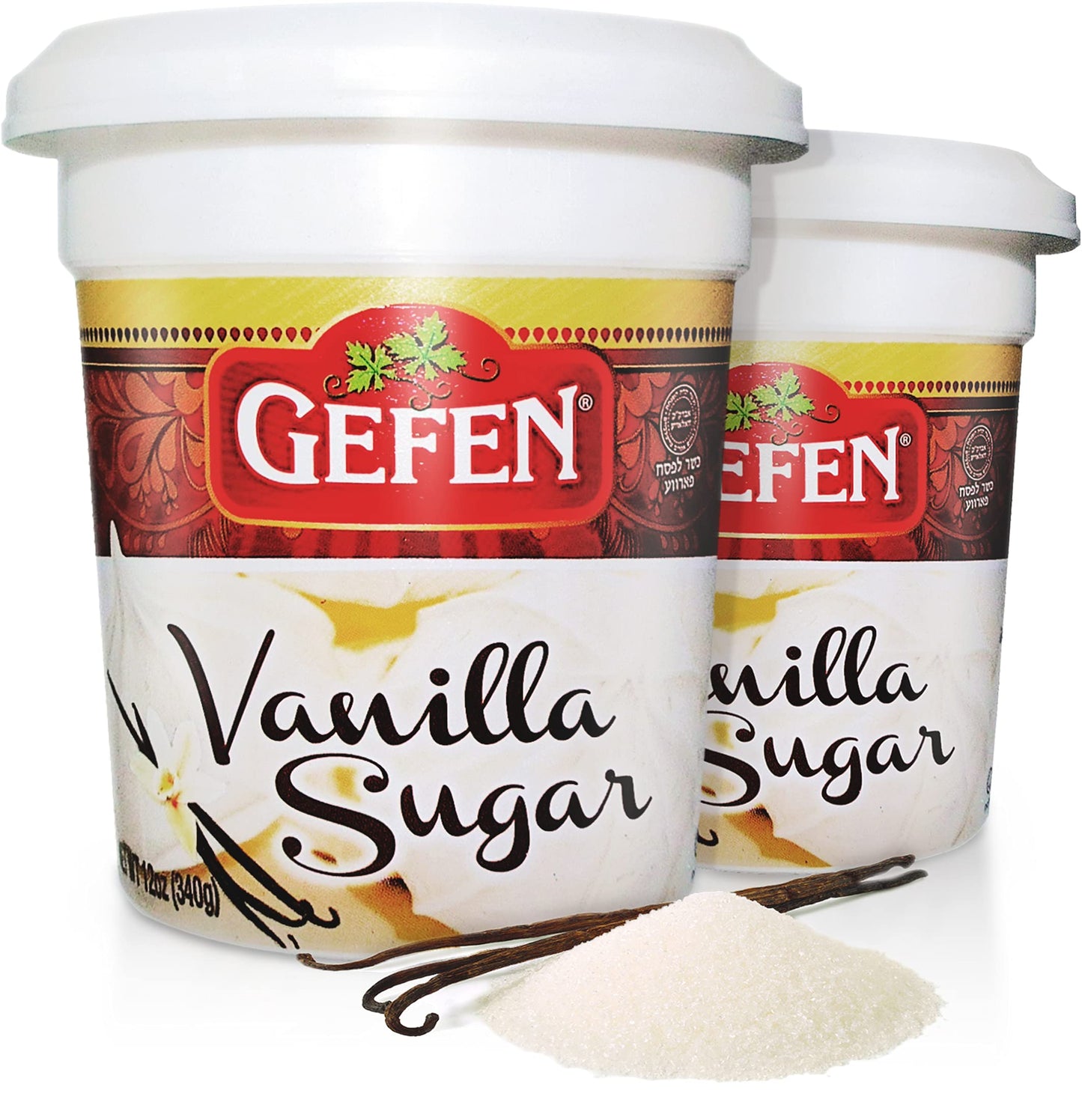 Gefen Vanilla Sugar, 340g (Pack of 2), Resealable Container, Measuring Scoop Included