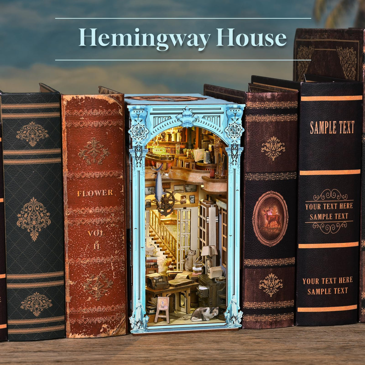 Minicity Book Nook Kit, DIY Dollhouse Booknook, Book Nook Miniature Kit for Bookshelf Insert Decor Crafts for Adults Teen Halloween, 3D Wooden Puzzle