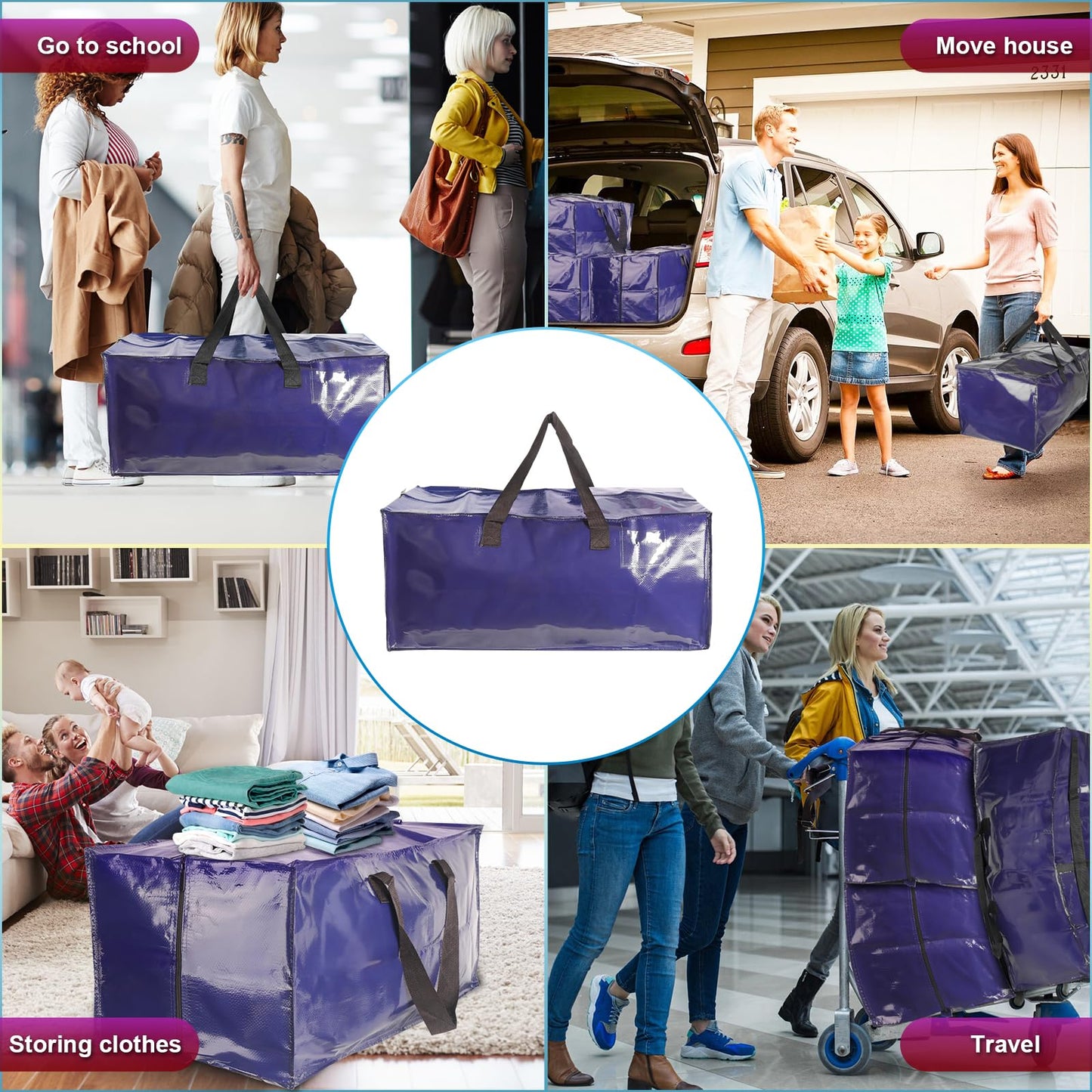 Moving Bags, ZIZINET Moving Bags Extra Large Strong,90L Big Bags with Backpack Straps,Handles, Zippers and Tag Pocket, for Moving,Travelling,Camping,
