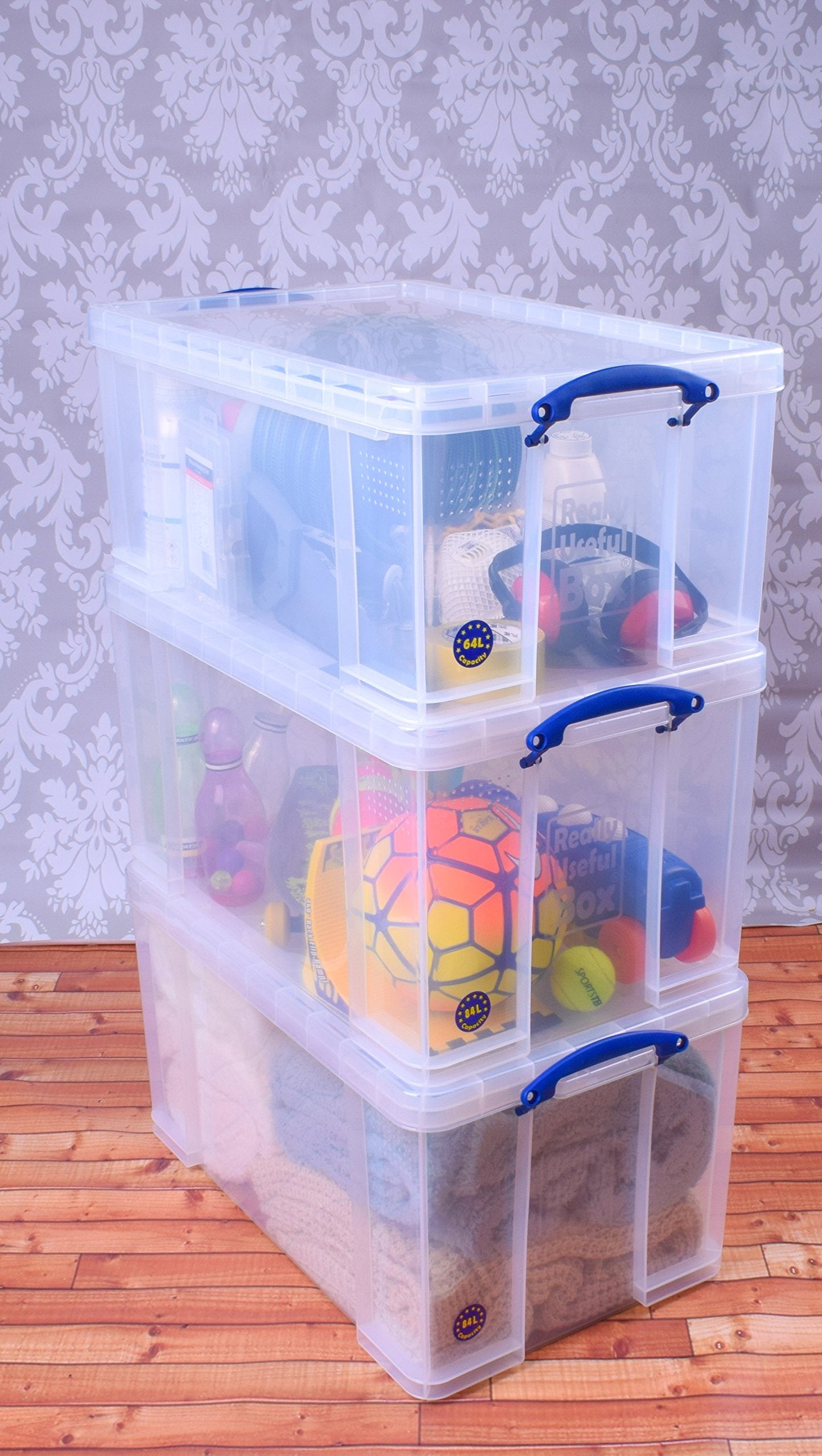 Really Useful Box Plastic Storage (Bonus Pack of 3) 2 x 84 Litre + 1 x 64 Litre Clear