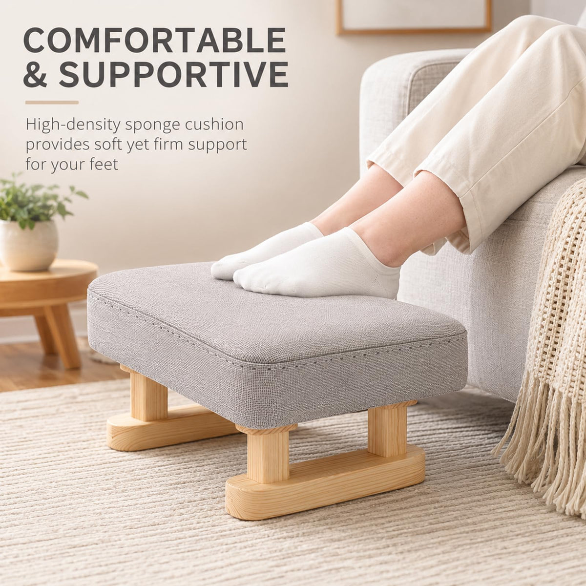 Foot Stool, Small Pouffe Footstool with Removable Cover