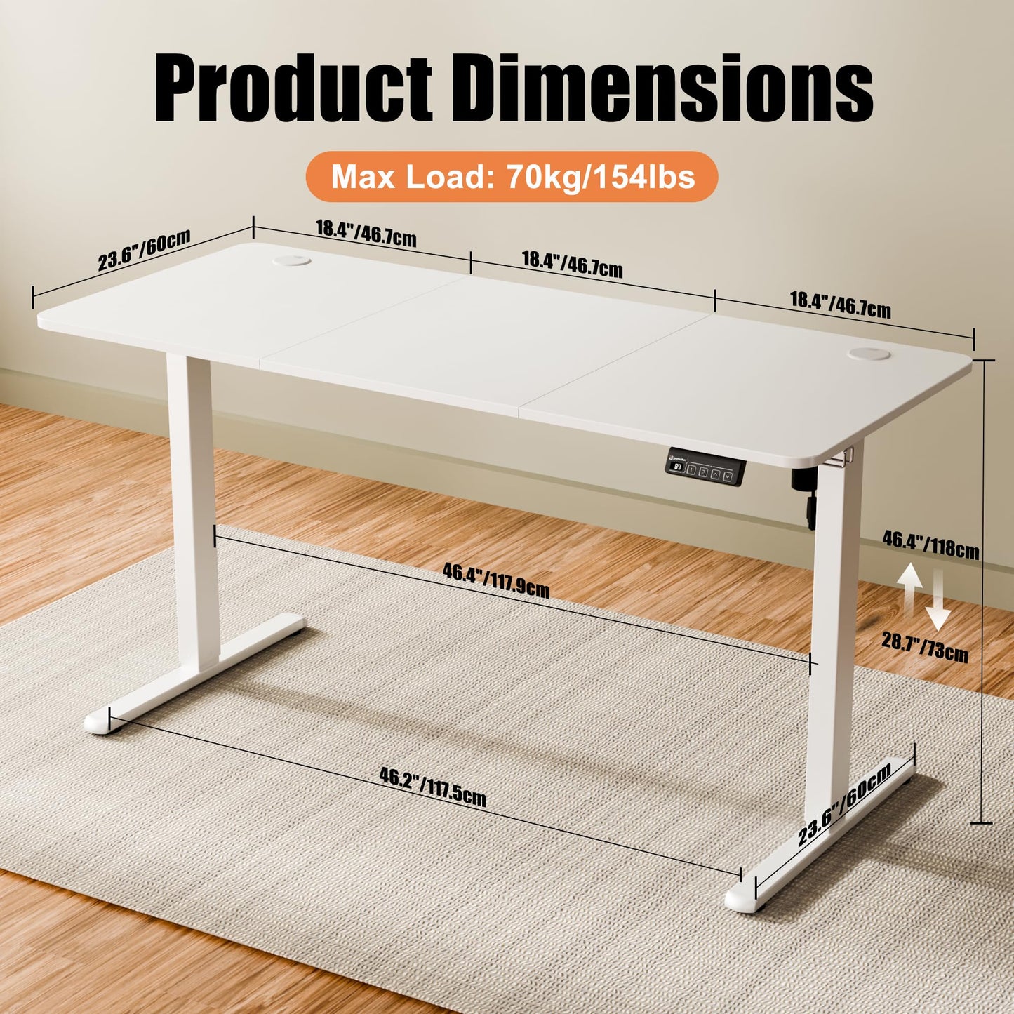 ERGOMAKER Electric Standing Desk 140x60cm, 2 Memory Presets, White