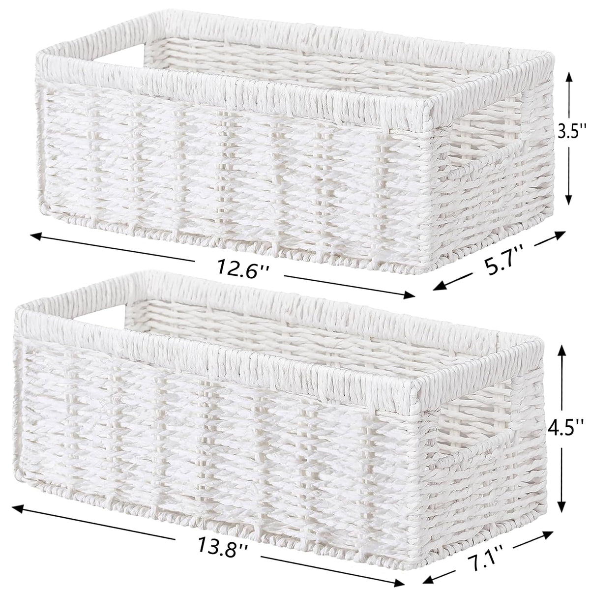 Vagusicc Wicker Storage Basket, Set of 2 Handwoven Storage Baskets for Shelves, Organiser Storage Basket with Handles, Toilet Paper Basket