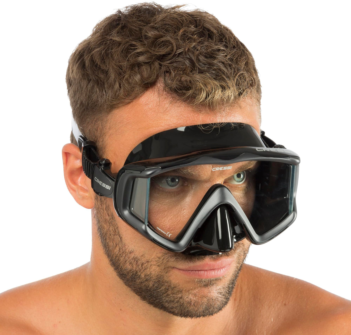 CRESSI Liberty Triside Mask - Panoramic 3 Glass Mask for Diving and Snorkelling, Black/Graphite, One Size, Unisex Adult