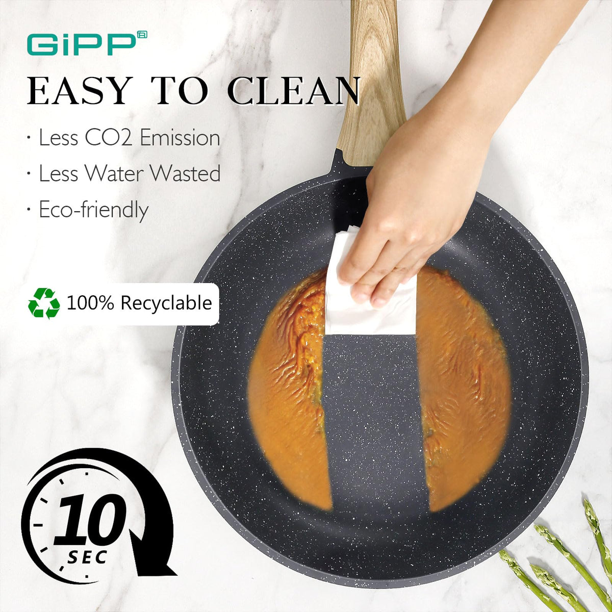 GiPP Non Stick Frying Pan Set - 20/24/28cm Grey Nonstick Pan Skillet, Non Toxic Pans for Cooking, Omelette Pan with Stay Cool Handle, Easy to Clean,