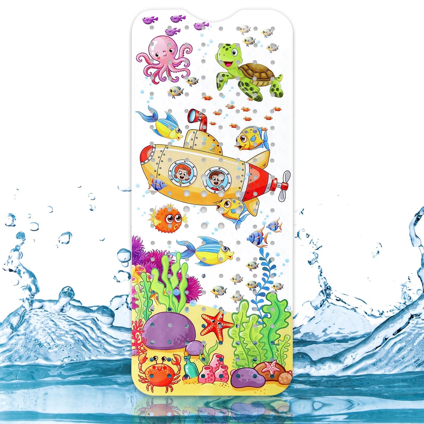 Capslpad Bathtub Mat Non Slip Anti Mould 40x100 cm Cartoon Submarine Bath Mats Extra Large Soft Bath Seat Mat with Suction Cups & Drain Holes Machine