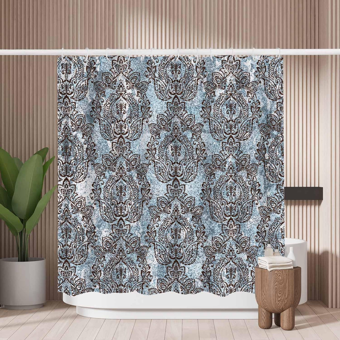Woutay Shower Curtain Water Repellant Fabric Retro Floral Texture,Mould Proof Resistant,Polyester,with 12 Plastic Hooks