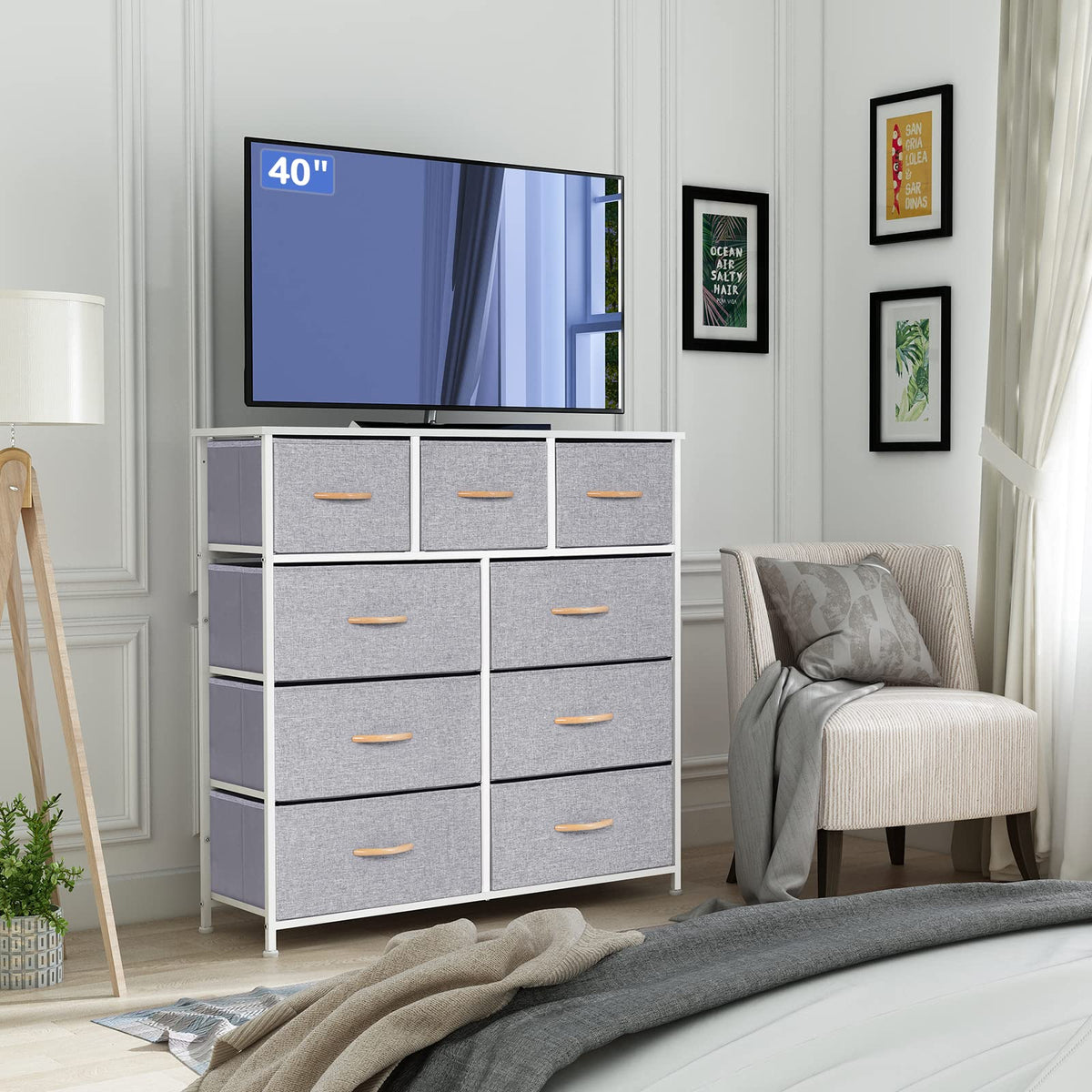 LYNCOHOME Chest of Drawer Bedroom, 9 Drawers Dresser with Deep and Large Drawers, Fabric Storage Drawers Easy to Assemble, for Bedroom, Kids room,