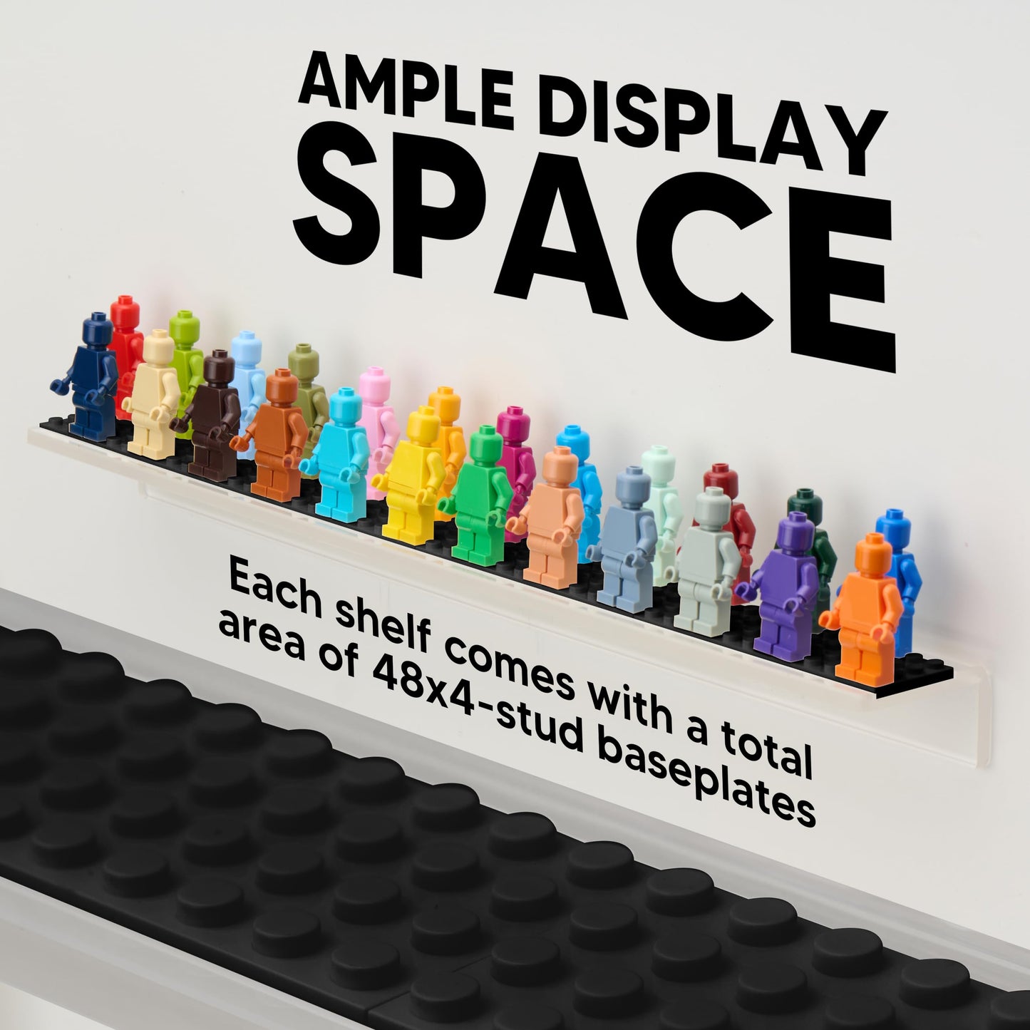 Tapeera 3-Pack Minifigure Display Shelves Compatible with LEGO, Acrylic Floating Shelf with Baseplate Studs