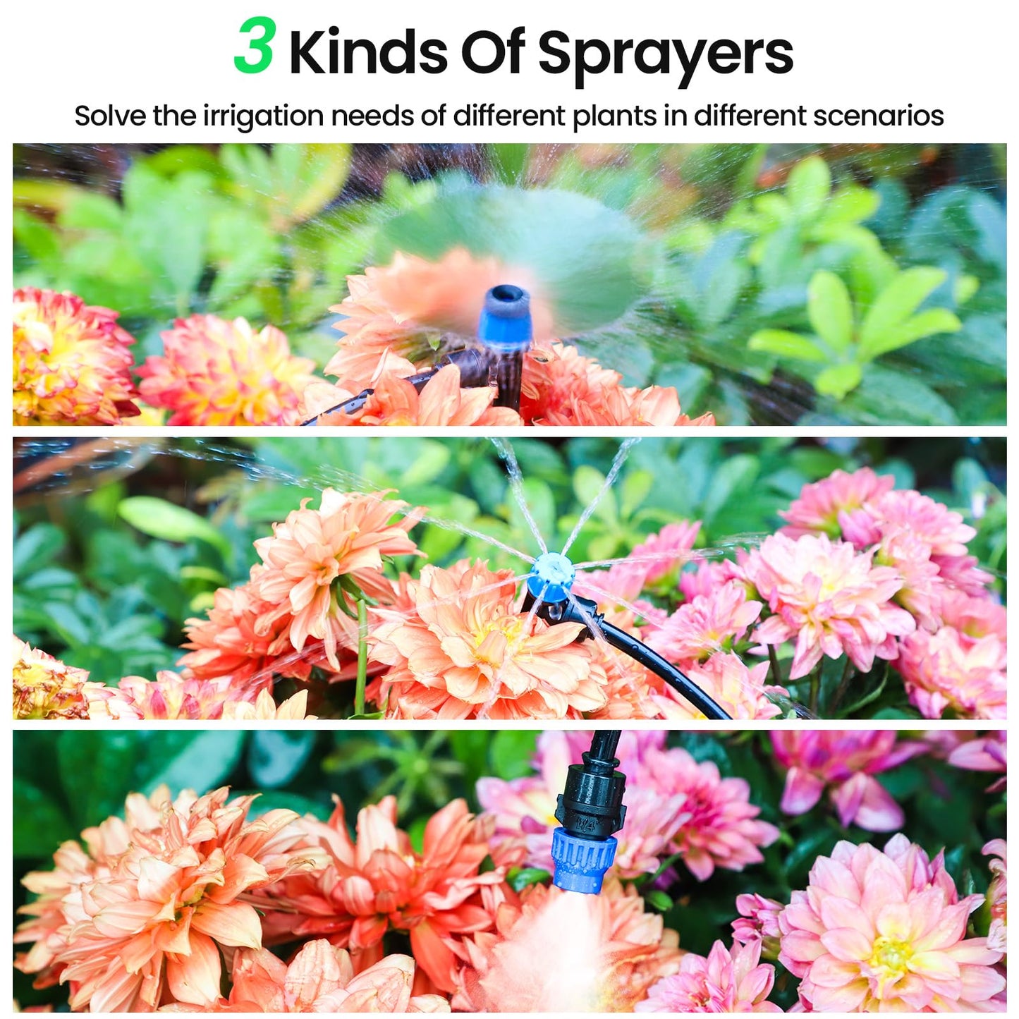 MIXC 230FT Quick-Connect Drip Irrigation System Kit, Automatic Garden Watering System with 1/4" & 1/2" Fast-Lock Tubing - Adjustable Nozzles &