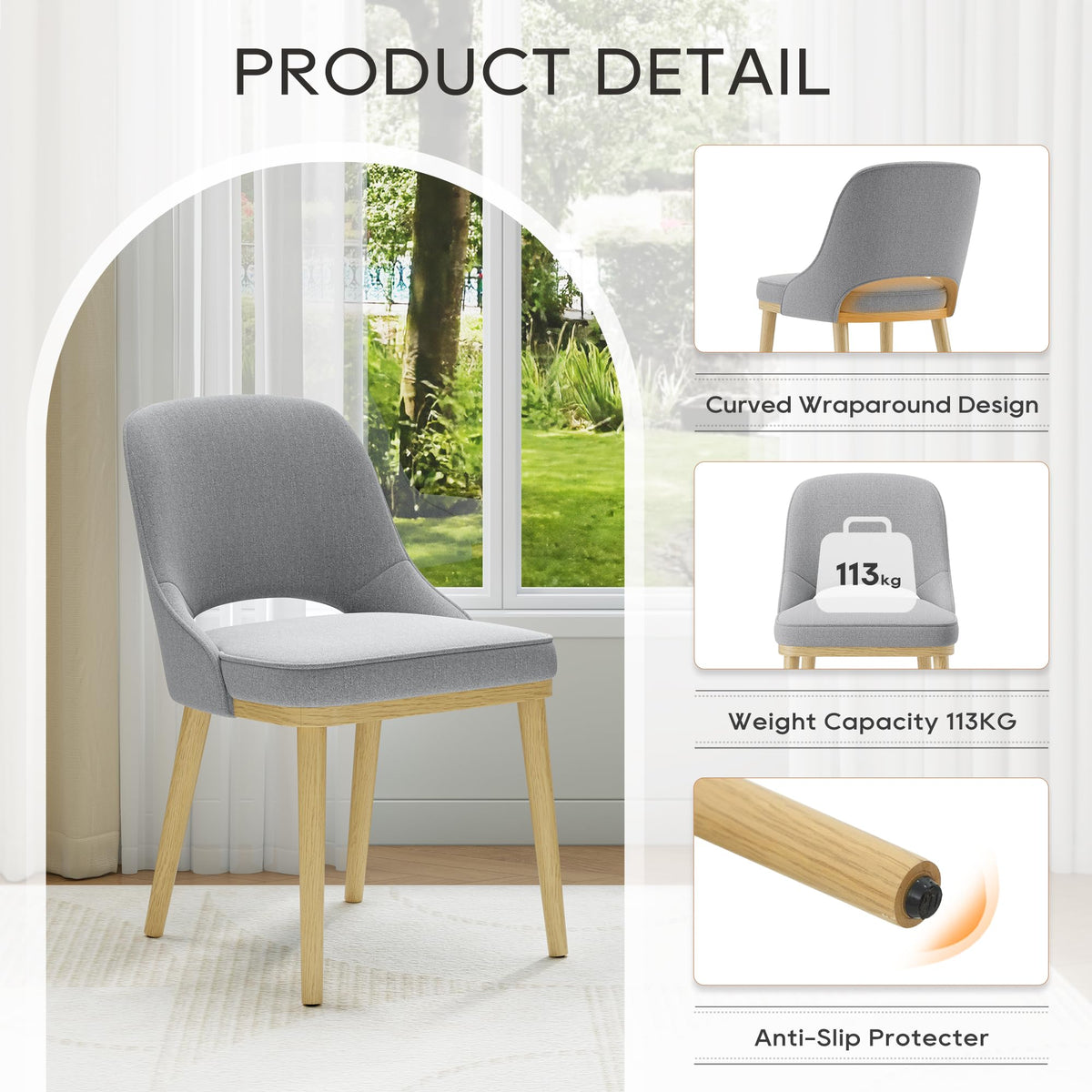 Dining Chairs Set of 2, Upholstered Dining Room Chairs with Chenille Fabric, Ergonomic Backrest, High Density Cushion & Rubber Wood Frame