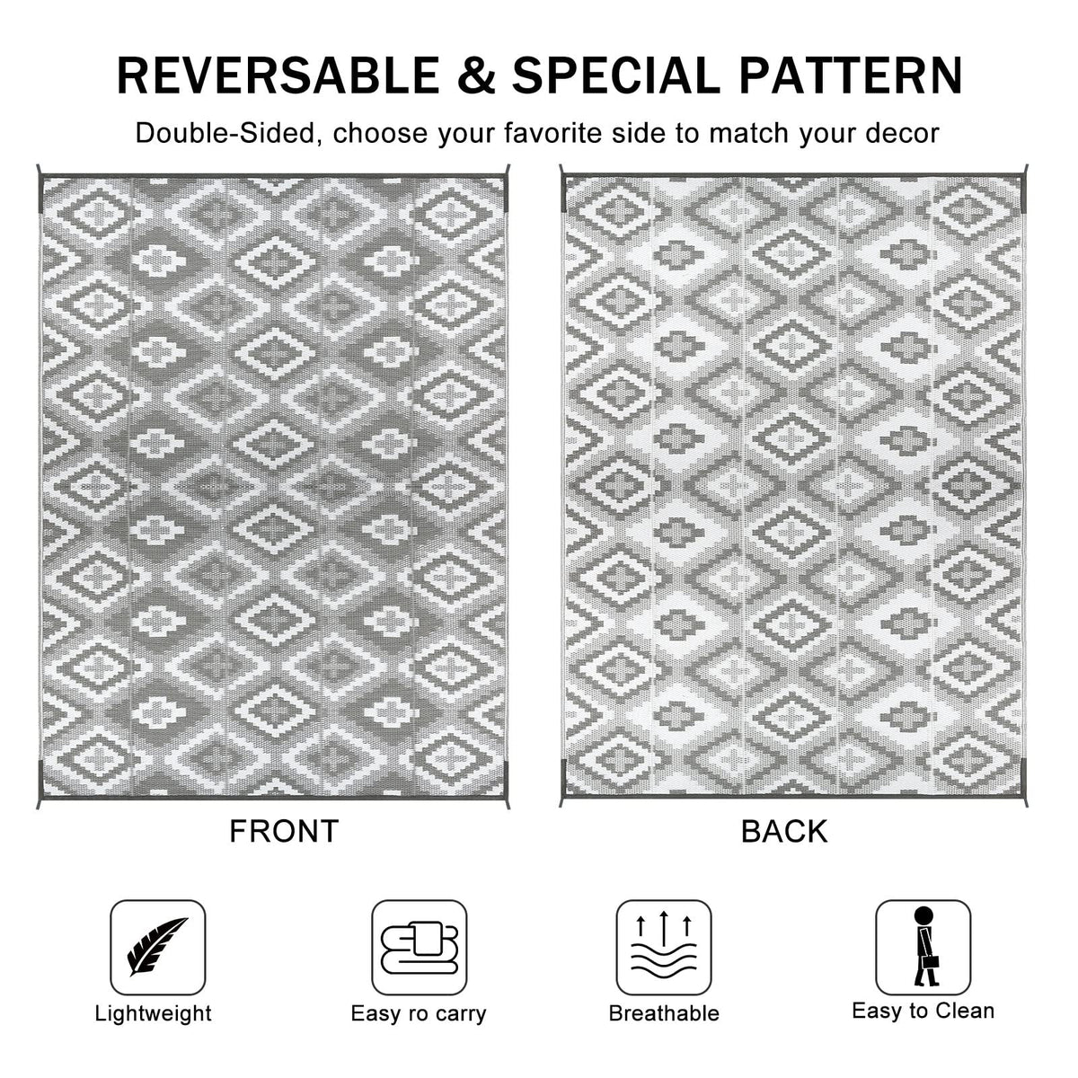 Enyhom Large Outdoor Rug 180 x 270 cm, Reversible Plastic Straw Woven Rug, Waterproof Camping Rugs for Garden, Recycled RV Patio Floor Mat for Porch