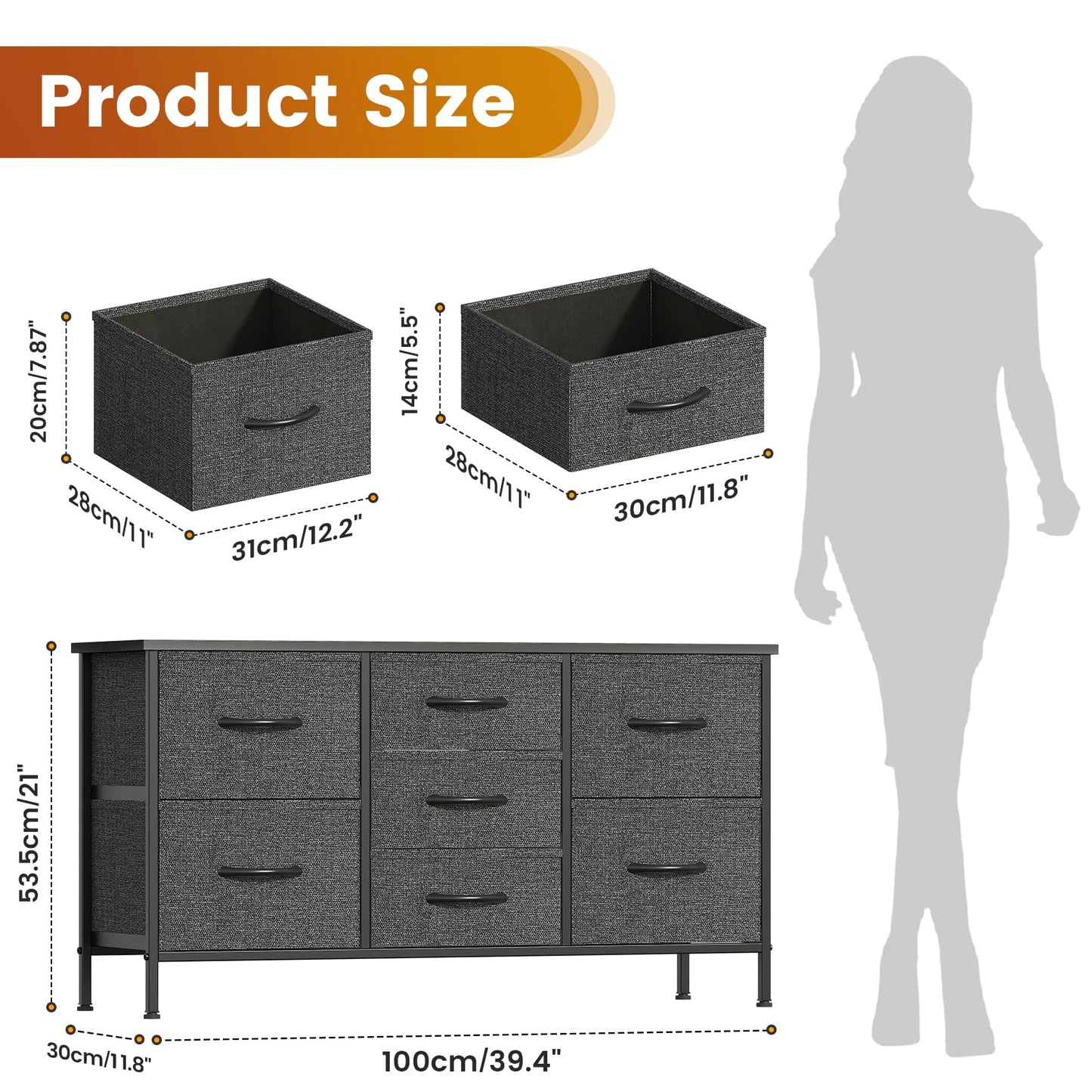 Feonase Chest of Drawers,Bedroom Dresser with 7 Fabric Drawers, Metal Frame & MDF Wood Top, Adjustable Feet, Storage Organizer Unit for Bedroom