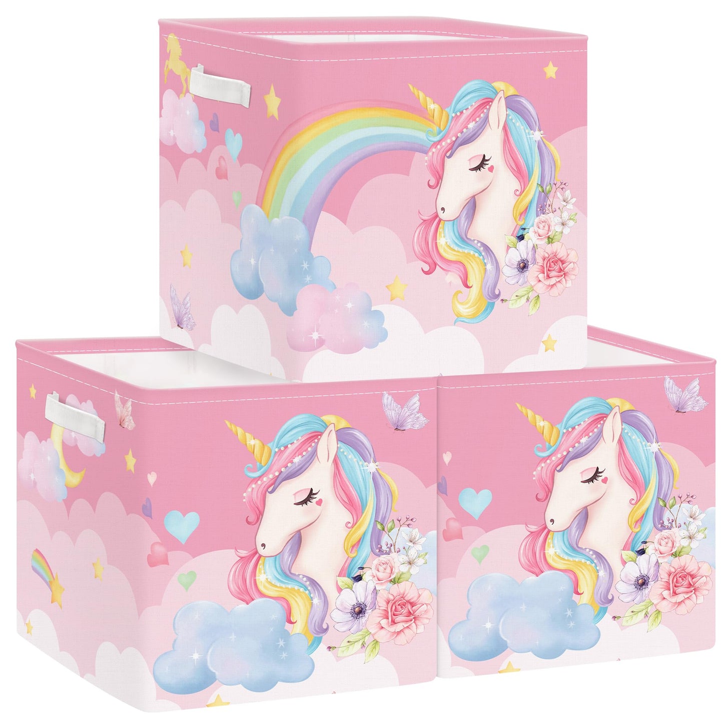 Clastyle 3 pcs Unicorn Cube Storage Boxes for Shelves Kallax Boxes