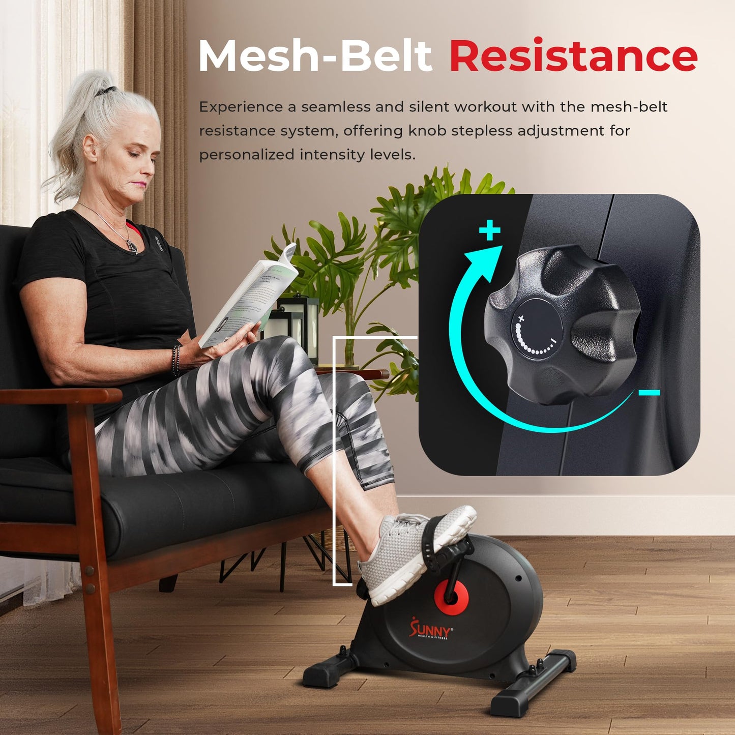 Sunny Health & Fitness Under Desk Dual Function Smart Mini Arm & Leg Pedal Exerciser Cycle Bikes with SunnyFit App Enhanced Bluetooth Connectivity -