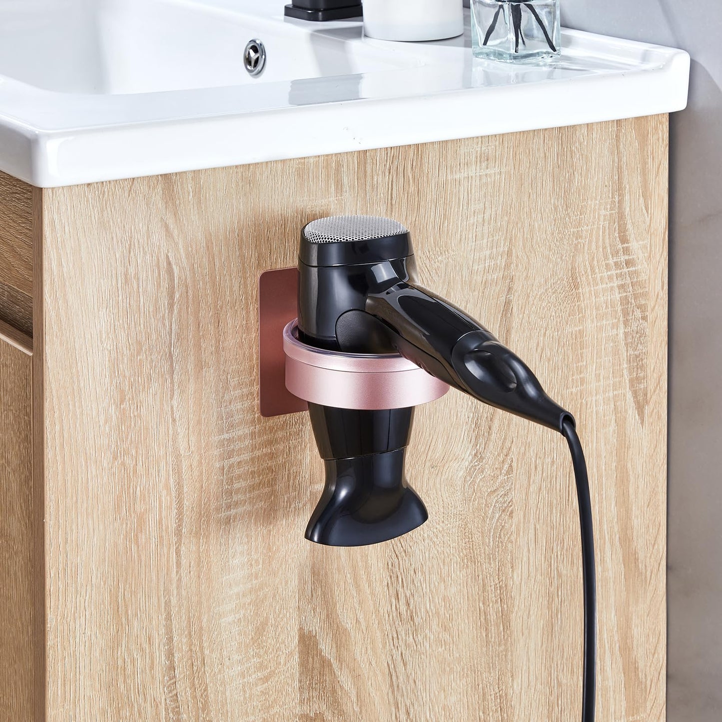YYBO Hair Dryer Holder Wall Mount, Hairdryer Holder Station for Hair Dryer Storage, Adhesive Hairdryer Stand Rack for Dressing Table Bathroom