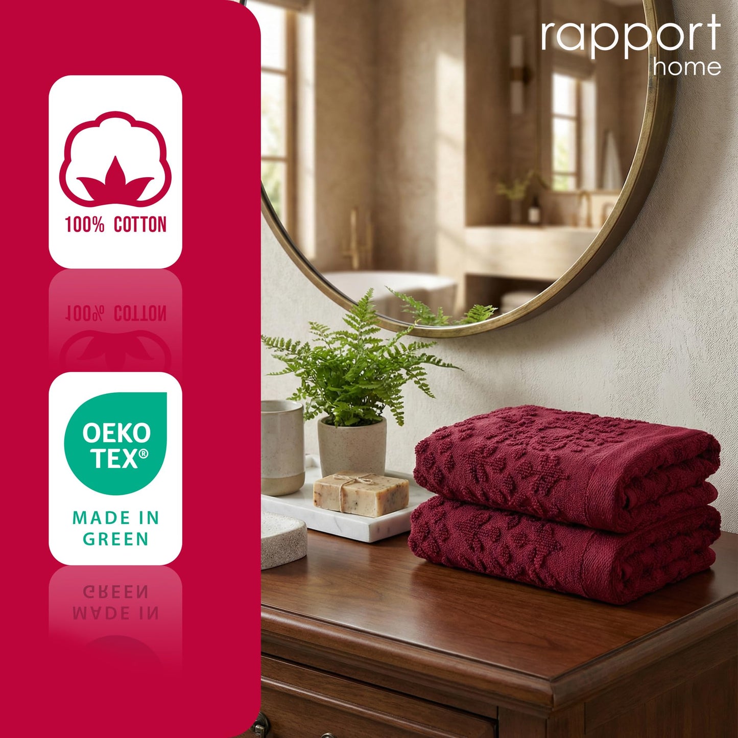 Rapport Home Versailles Jacquard Face Towels 2-Pack – Luxurious 100% Cotton 500gsm Soft Absorbent Face Cloths