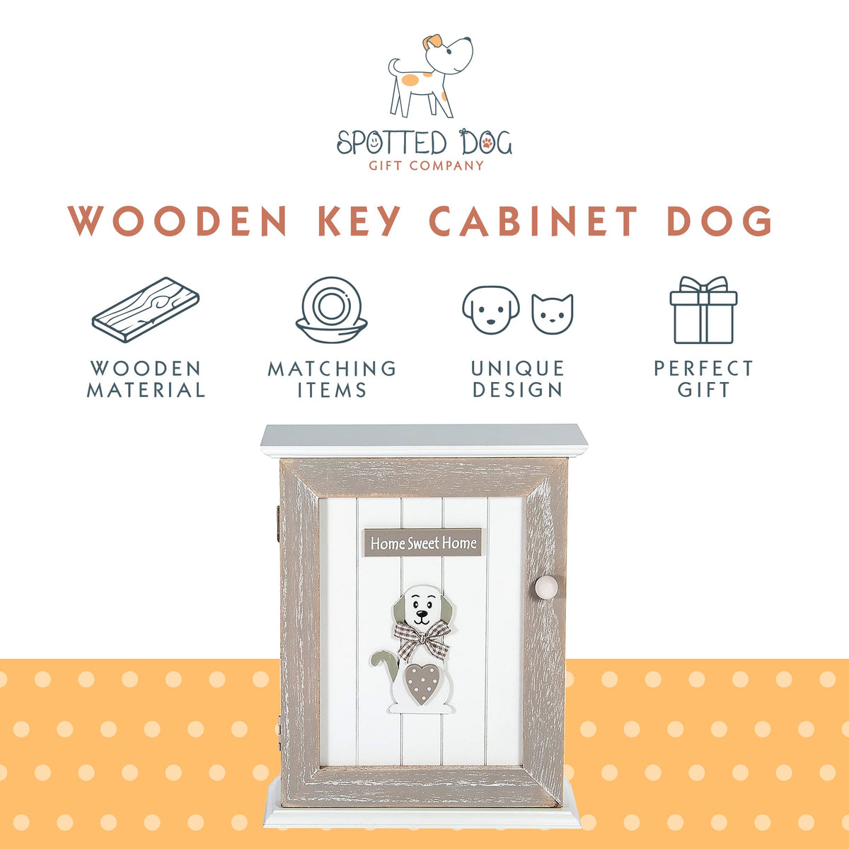 SPOTTED DOG GIFT COMPANY Key Box Wall Mounted Wooden Key Cupboard Cabinet with 6 Hooks for Hallway, Decorative Grey Dog Themed Home Decor