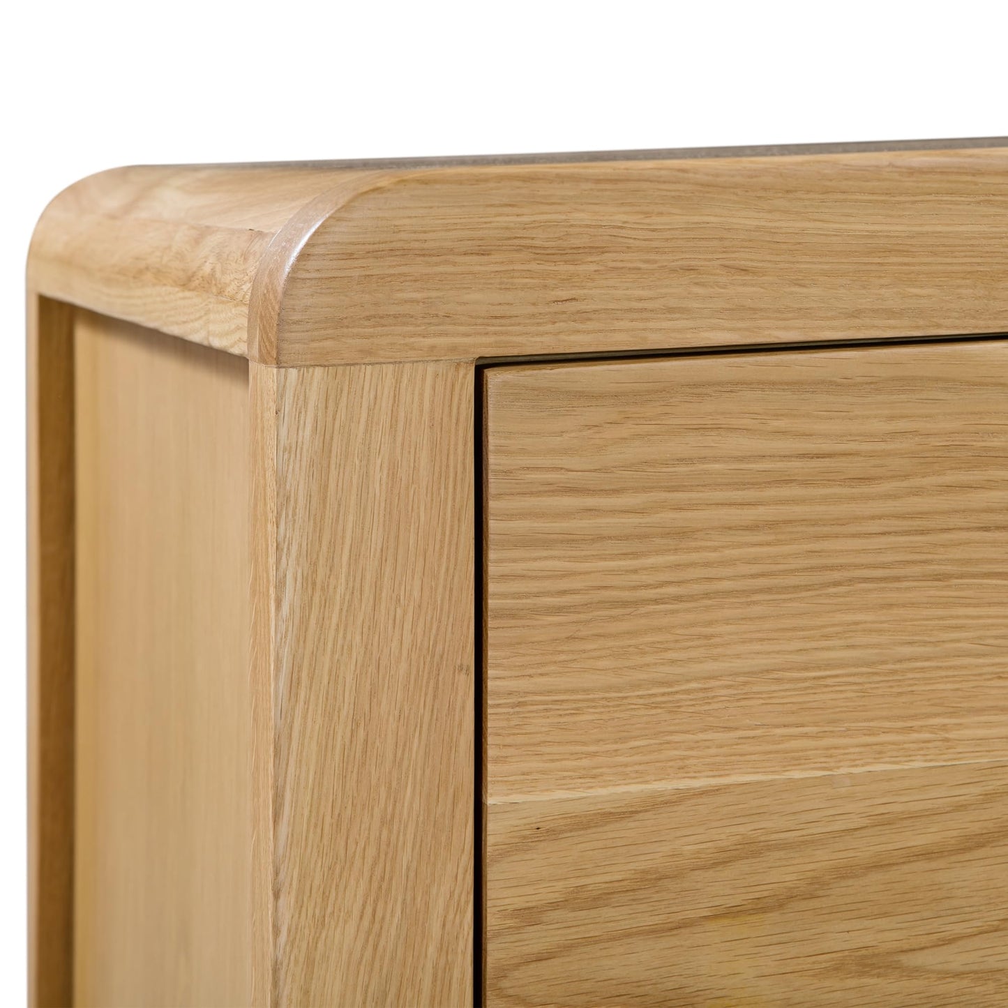 Julian Bowen Curve Bedside Table, 3 Drawer, Solid Oak - H61 x W45 x D38cm