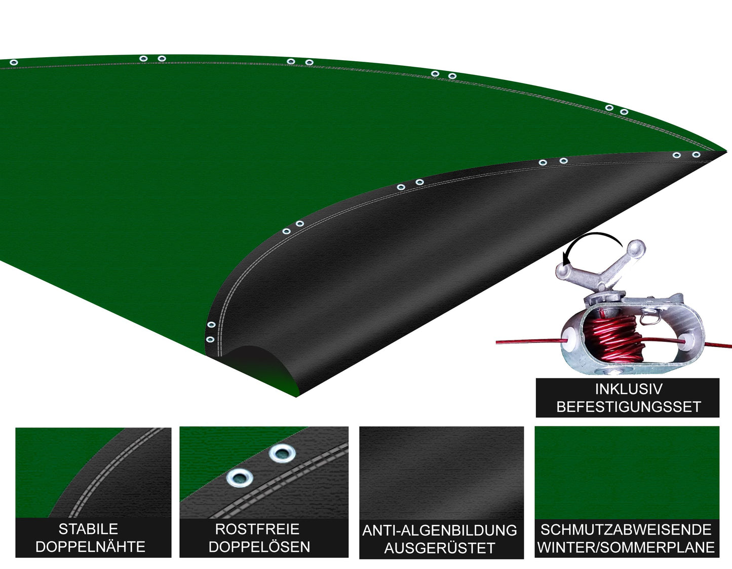 QUICK STAR Winter Swimming Pool Cover Round 180g/m? for Poolsize 500-550cm (18ft) Tarpaulin dimension ? 610cm Green