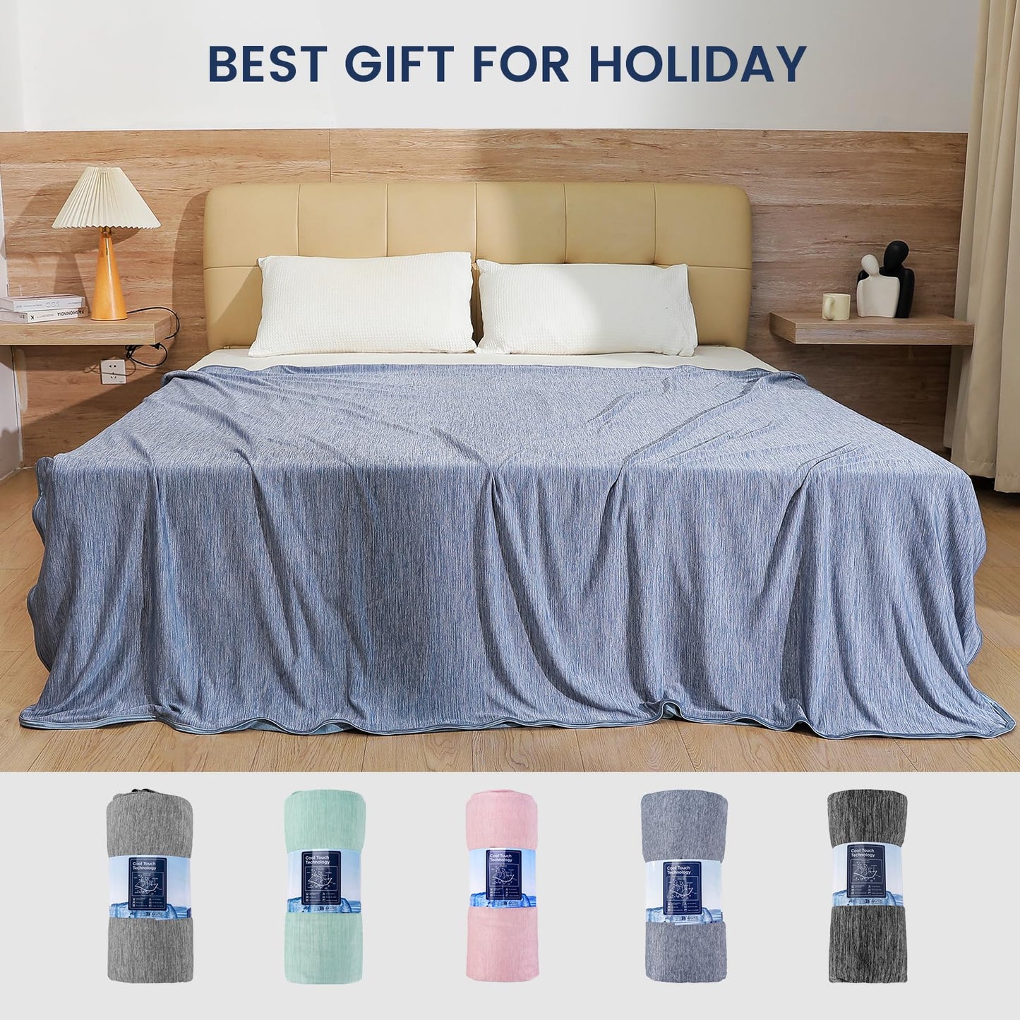 Danctec Cooling Blanket for Night Sweats, Summer Throw for Hot Sleepers, Q-Max>0.45 Cool Fiber for Bed Couch Sofa Travel Adult Kids, Lightweight,
