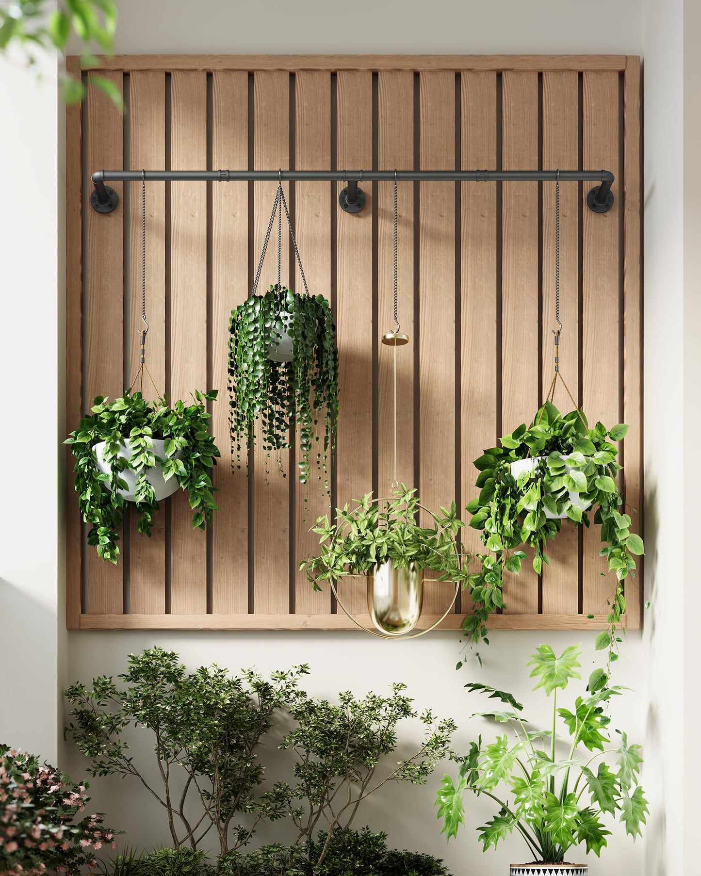SOFITORG Plant Hanger Indoor, Hanging Planters Rod for Indoor Plants with 6 Hanging Chains, Wall Plant Hanging Rod for Window Ceiling, 65.7 Inch,