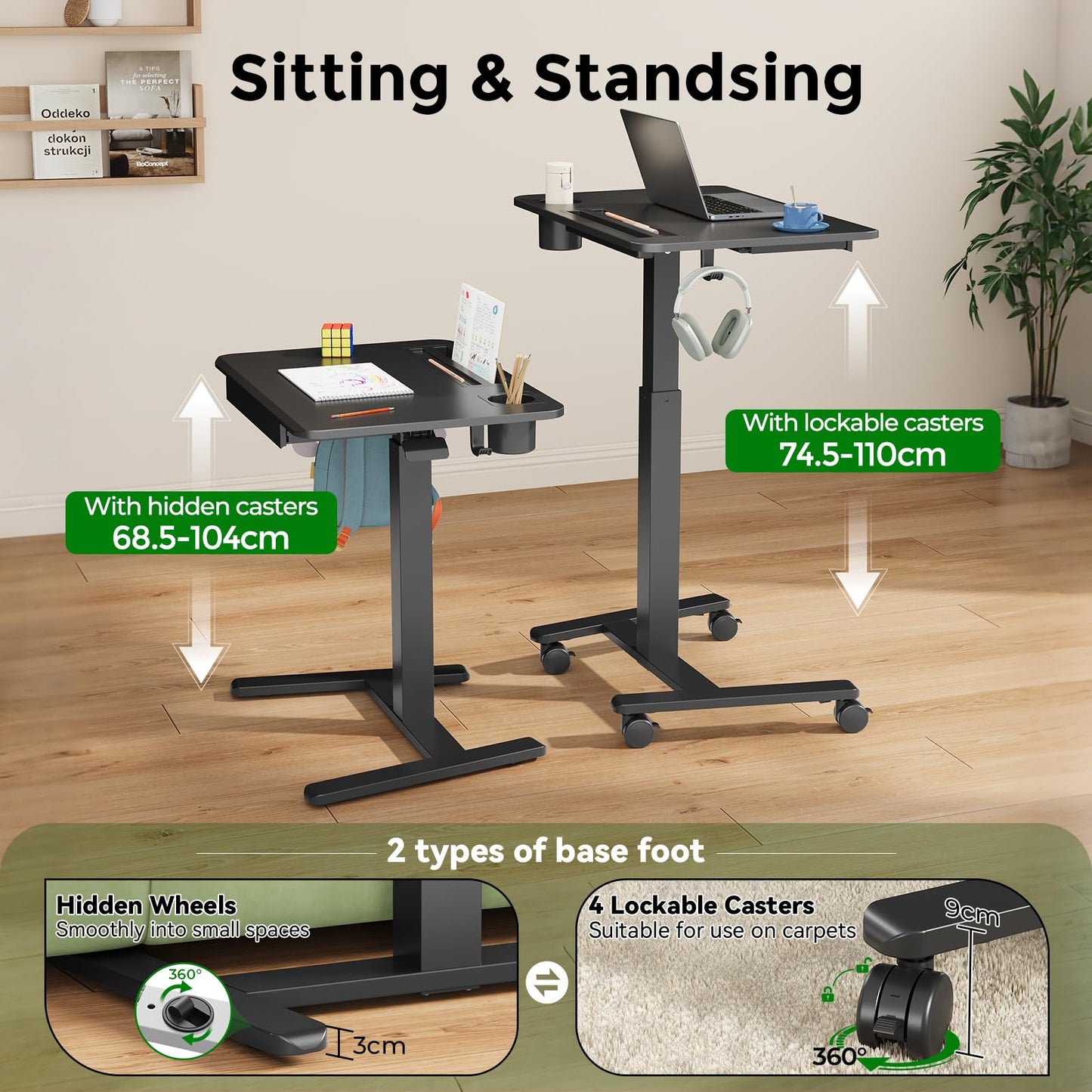 Gibbon Mounts 70x50cm Rolling Standing Desk with Drawer Height Adjustable