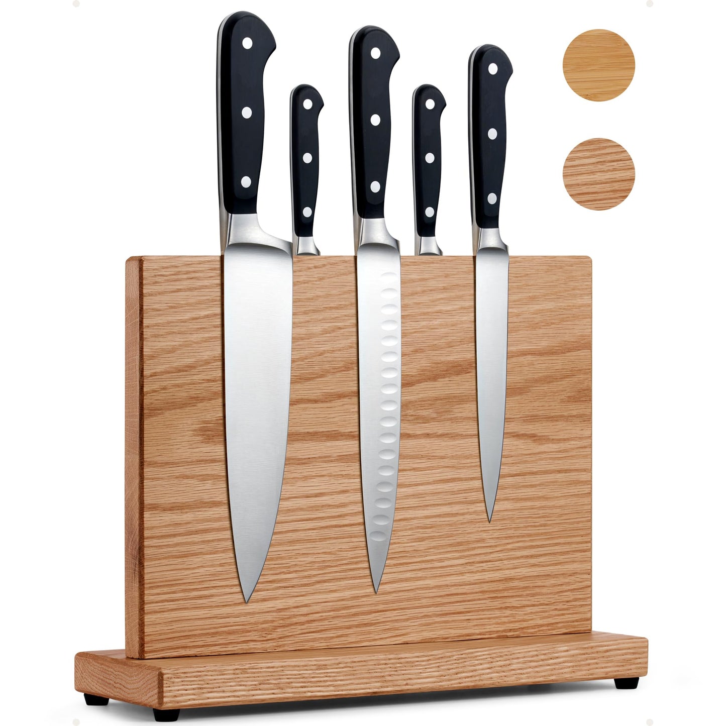 LARHN Magnetic Knife Block for up to 23cm (9) Knives - Powerful Double-Sided Wooden Magnetic Knife Holder for Easy-Access Kitchen Knife Storage -