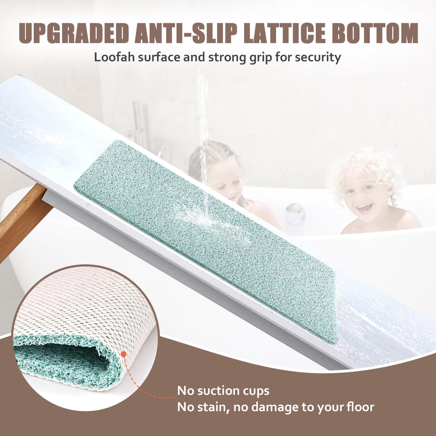 Non Slip Anti Mould Bath Mat - 60 x 40 cm Anti Slip Mat for Inside Shower - Loofah Shower Mat Green - Long Washable Matt for Elderly & Wet Room