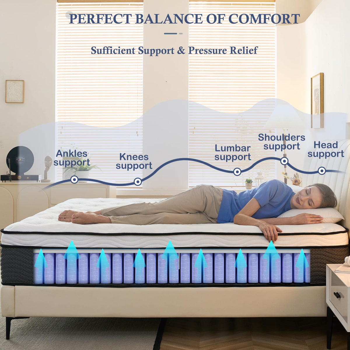 Bednew European Small Single Mattress 2FT6, 11 Inch Innerspring Hybrid Mattress with Breathable Foam and Pocket Spring For Gentle Support and Cool