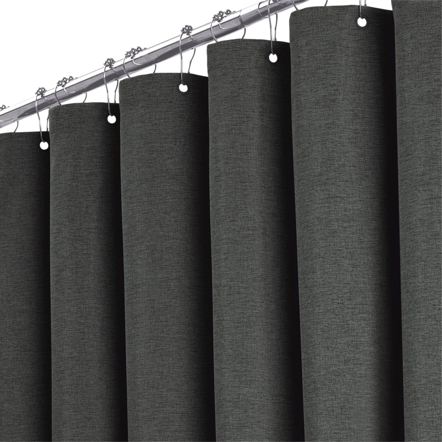 BTTN Extra Long Linen Look Shower Curtain, 182x214cm, Charcoal Grey