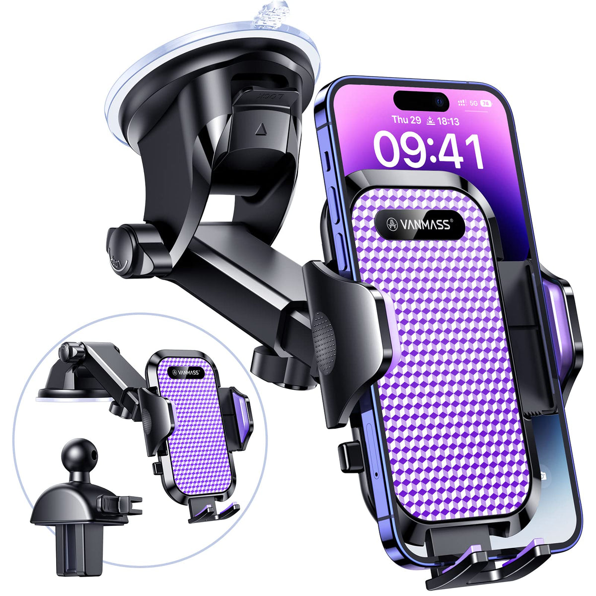 VANMASS 2026 No.1 Top BEST Car Phone Holder [Upgraded Suction & Clip] Ultimate Military-grade Universal Mobile Cell Mount Windscreen Dashboard Van
