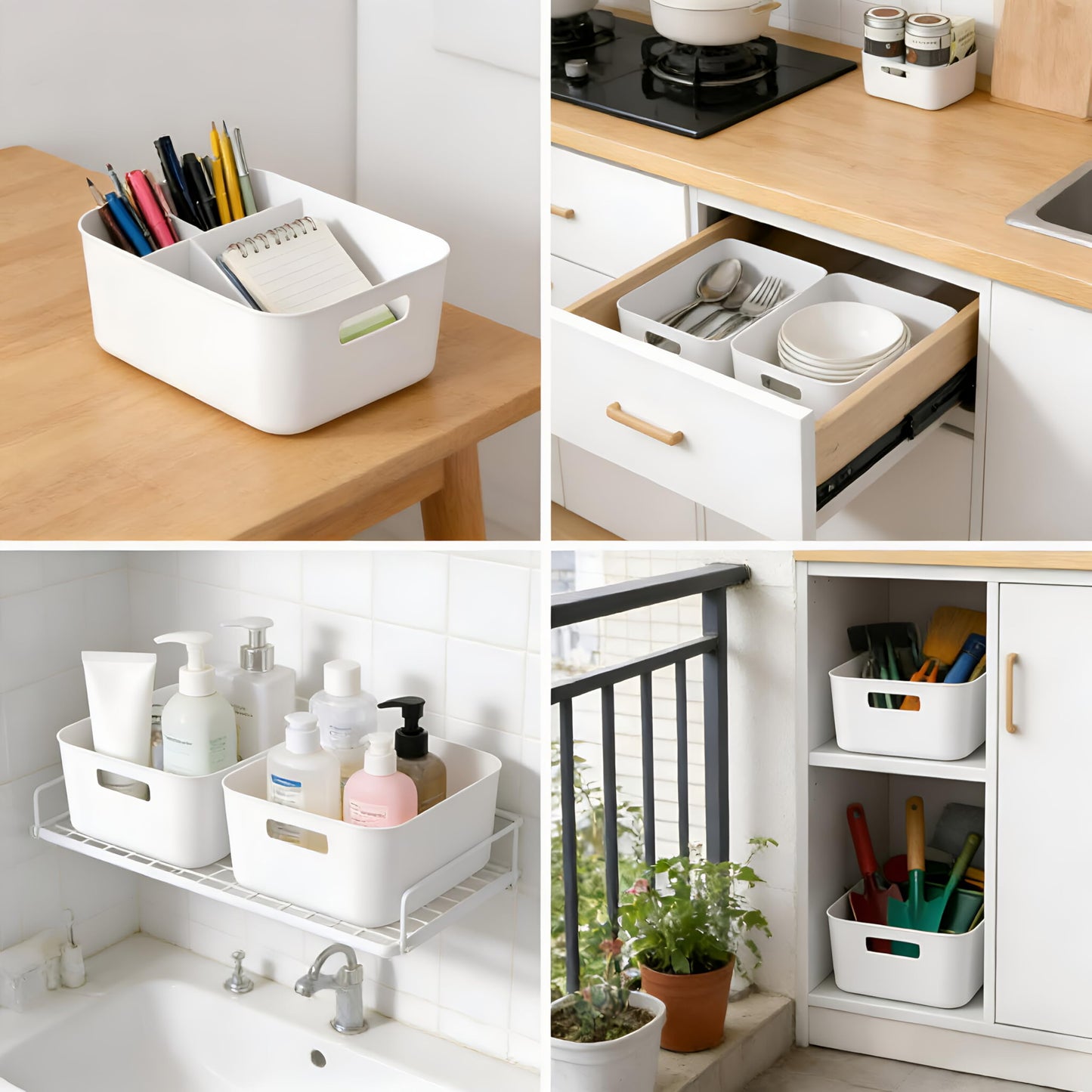 Furnestorica Pack of 10 Plastic Storage Boxes with Handles, Stackable Organiser Box 20.5 x 14.5 x 7.5 cm for Kitchen, Bathroom, Cupboard, Shelf