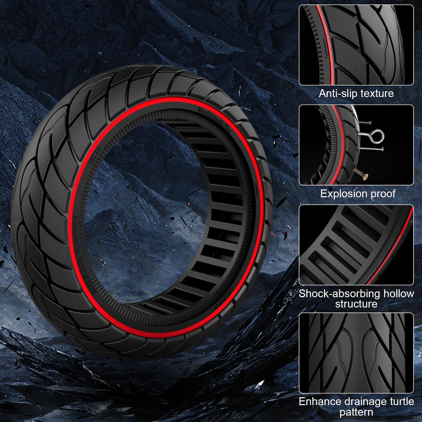 OUXI 2 Pack 10 x 2.5 Solid Tyre,10 inches 60/70-6.5 Solid Tyre Puncture Proof Electric Scooter Tyres Replacement Wheel for Ninebot Max G30P G30LP