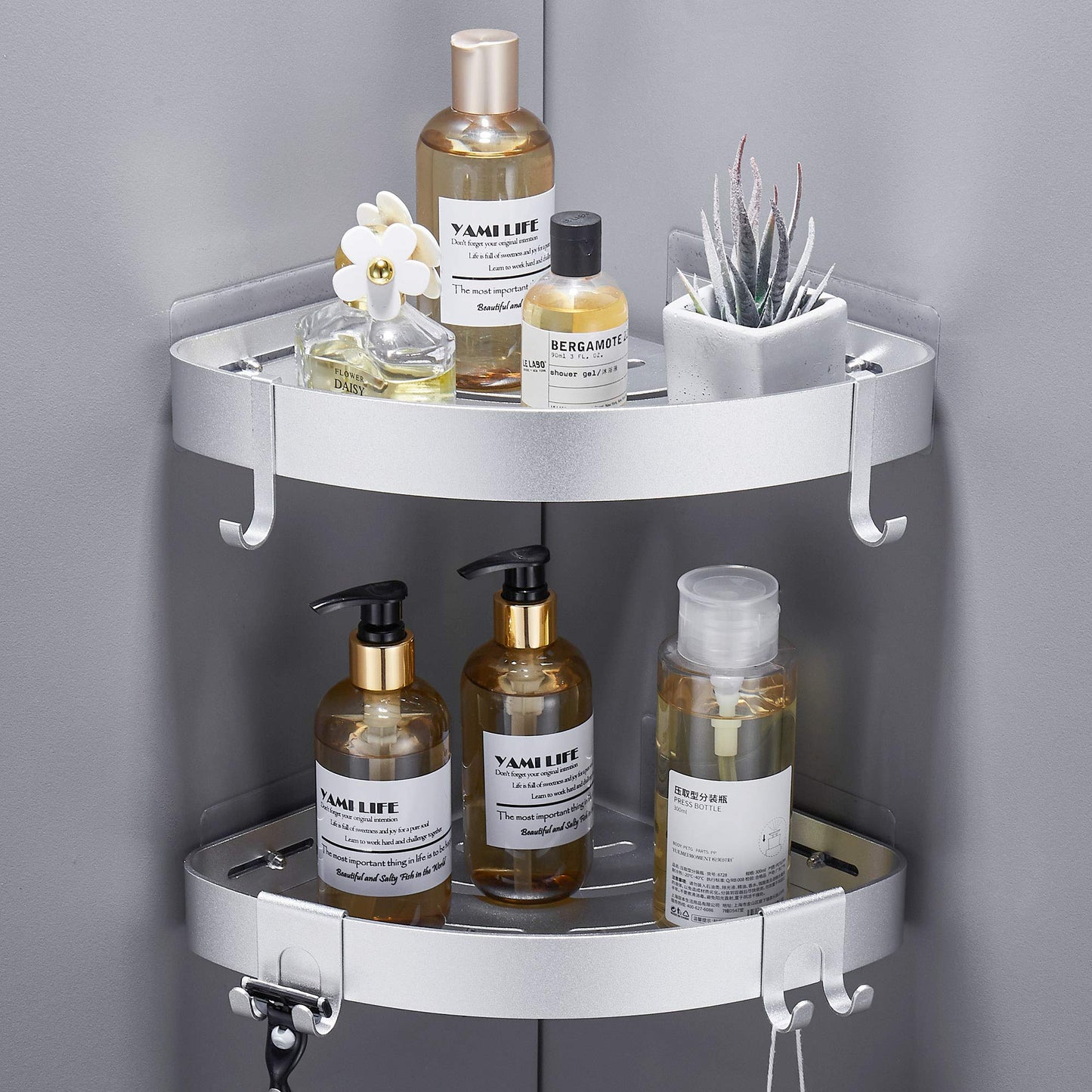 GERUIKE Shower Corner Shelves No Drilling Adhesive Bathroom Shelf Shower Caddy Basket Wall Mounted Shower Storage for Kitchen & Bathroom Organiser
