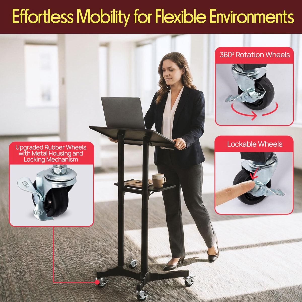 Pyle Lectern Stand Podium Mobile Adjustable Laptop Lectern