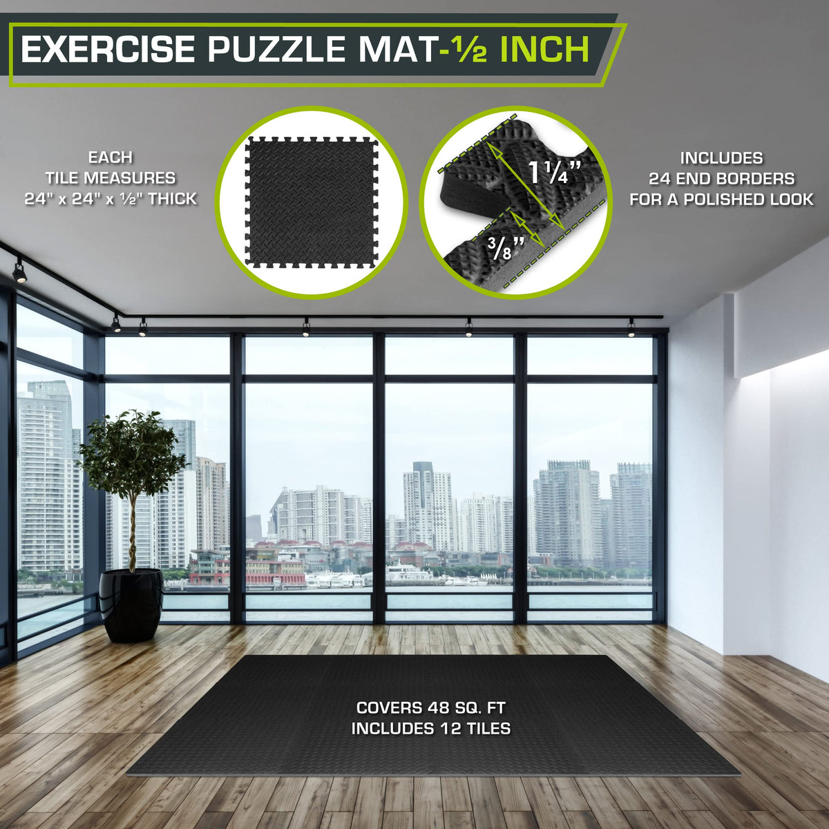 ProsourceFit Puzzle Exercise Mat ? in, EVA Interlocking Foam Floor Tiles for Home Gym, Mat for Home Workout Equipment, Floor Padding for Kids, Black,