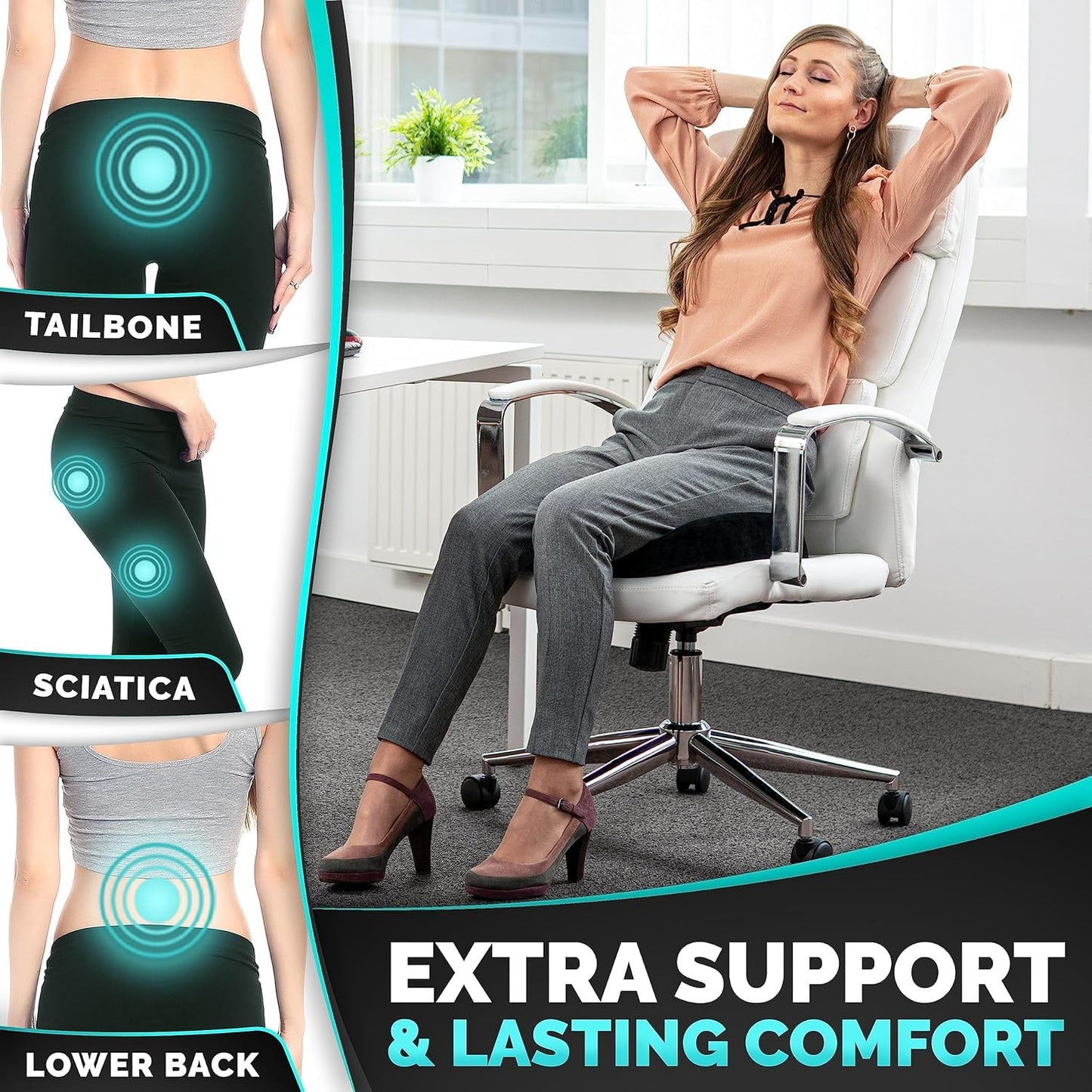 Qollection Seat Cushion, Hip Support, Heat Sensitive & Durable Memory Foam Sitting zipper Desk Chair Cushion for Office