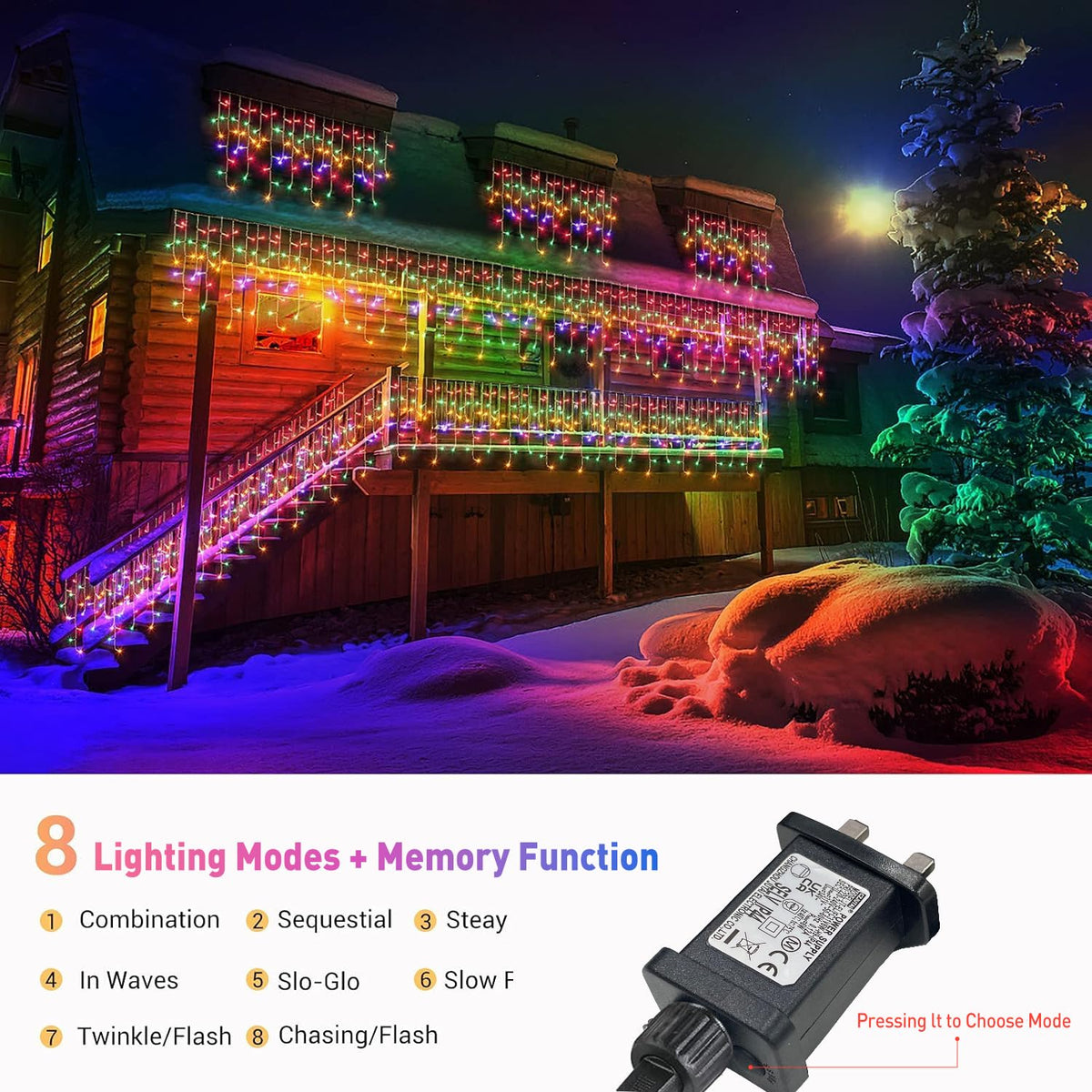 GlobaLink Christmas Icicle Lights Outdoor, 10M/32FT 400LED Icicle Fairy Lights with Timer & 8 Modes, 80 Drops Mains Powered Outdoor Christmas Lights